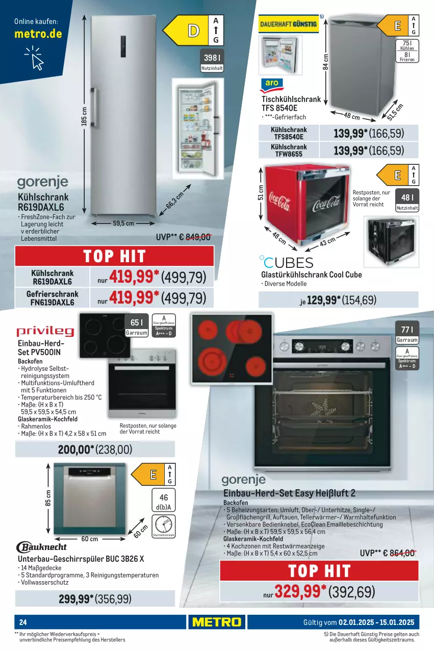 Aktueller Prospekt Metro - Food-Nonfood - von 02.01 bis 15.01.2025 - strona 24 - produkty: auer, backofen, Bau, decke, dell, einbau-herdset, eis, elle, erde, garraum, gefrierfach, gefrierschrank, geschirr, geschirrspüler, glaskeramik, glaskeramik-kochfeld, Glastür, grill, herdset, keramik-kochfeld, kochfeld, kühlschrank, lebensmittel, maille, Metro, Mode, Ofen, Reinigung, reis, rum, Schrank, Spektrum, teller, Ti, tisch, wasser