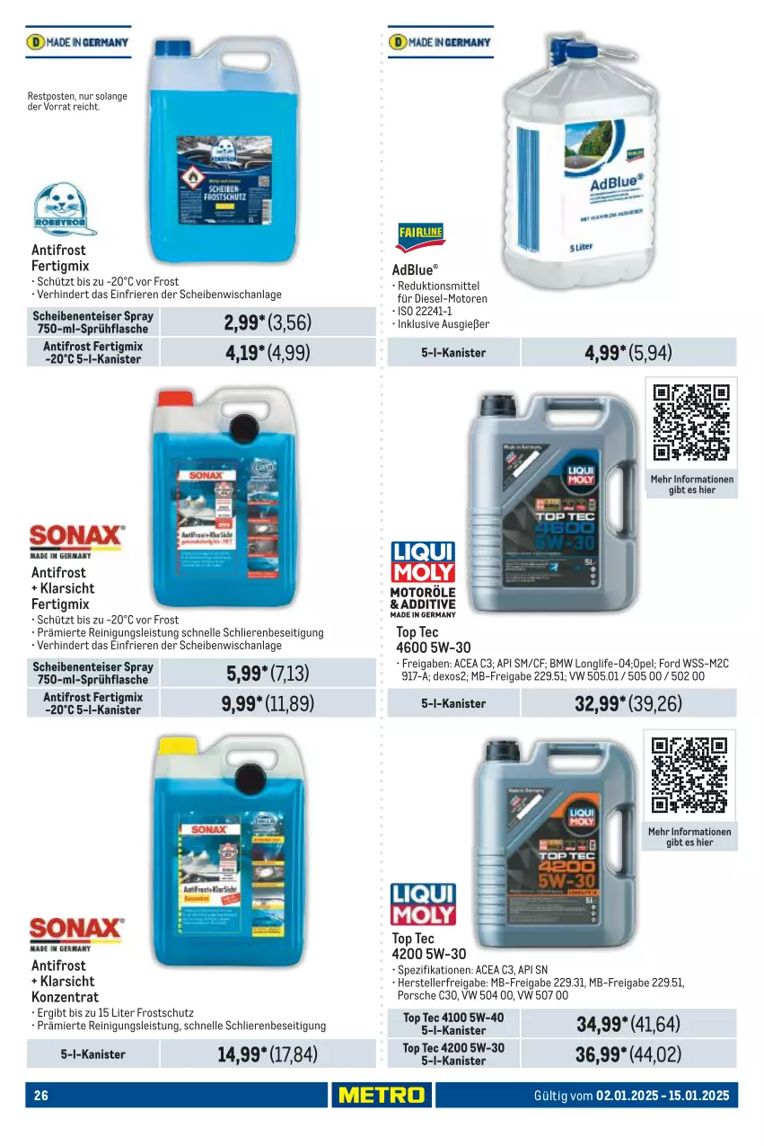 Aktueller Prospekt Metro - Food-Nonfood - von 02.01 bis 15.01.2025 - strona 26 - produkty: adblue, Diesel, eis, elle, ente, flasche, longlife, Reinigung, Spezi, sprühflasche, teller, Ti