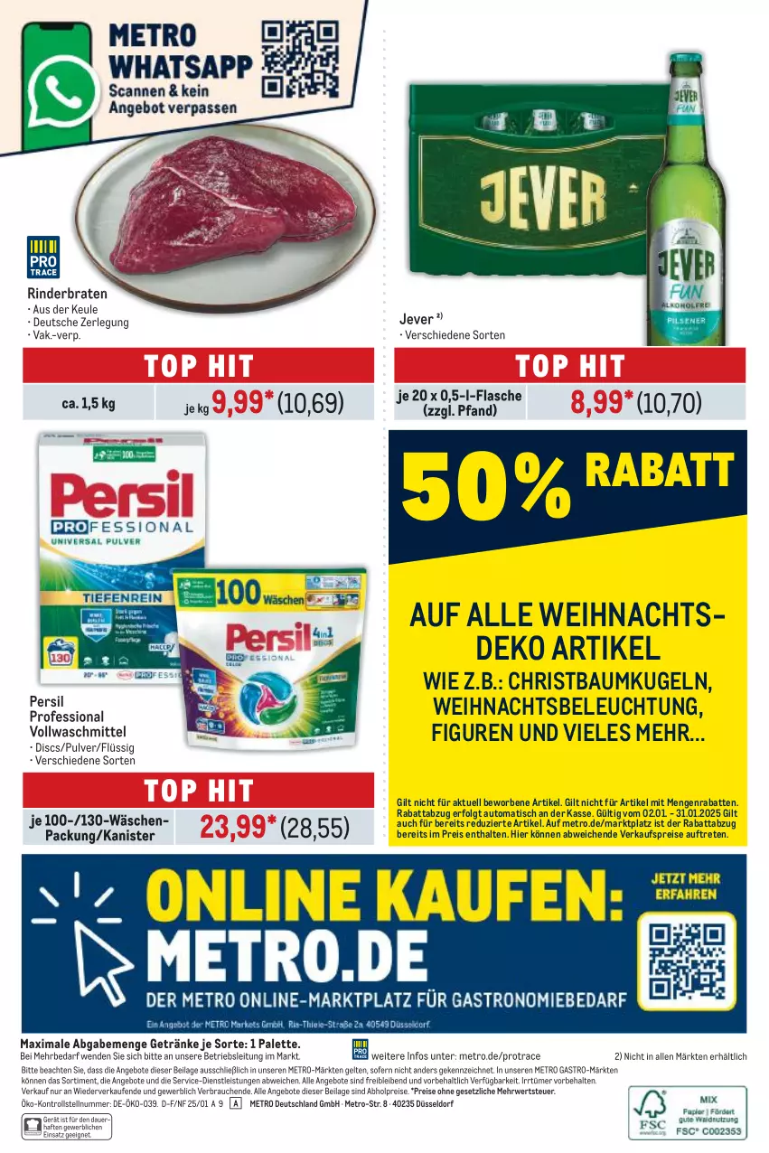 Aktueller Prospekt Metro - Food-Nonfood - von 02.01 bis 15.01.2025 - strona 36 - produkty: abholpreise, angebot, angebote, auer, auto, Bau, Baumkugel, beleuchtung, braten, eis, flasche, getränk, getränke, ilag, jever, Kugel, LG, Metro, metro gastro, Palette, persil, Rauch, reis, rind, rinder, rinderbraten, rwe, Ti, tisch, vollwaschmittel, waschmittel, Weihnachtsbeleuchtung