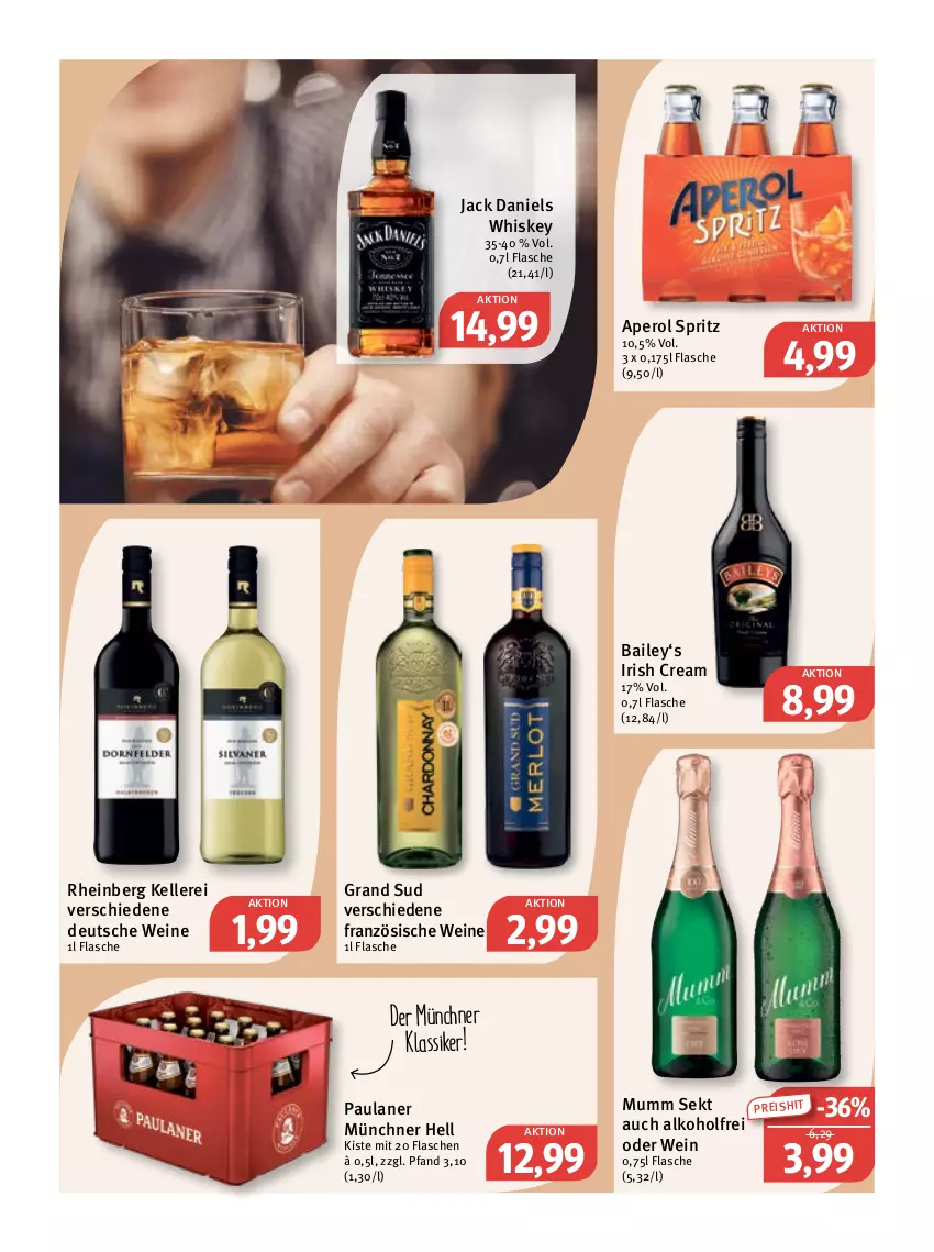 Aktueller Prospekt Feneberg - Prospekte - von 09.03 bis 11.03.2023 - strona 16 - produkty: alkohol, aperol, eis, elle, flasche, grand sud, irish cream, jack daniel, jack daniels, mumm, Paula, paulaner, reis, sekt, Ti, wein, weine, whiskey