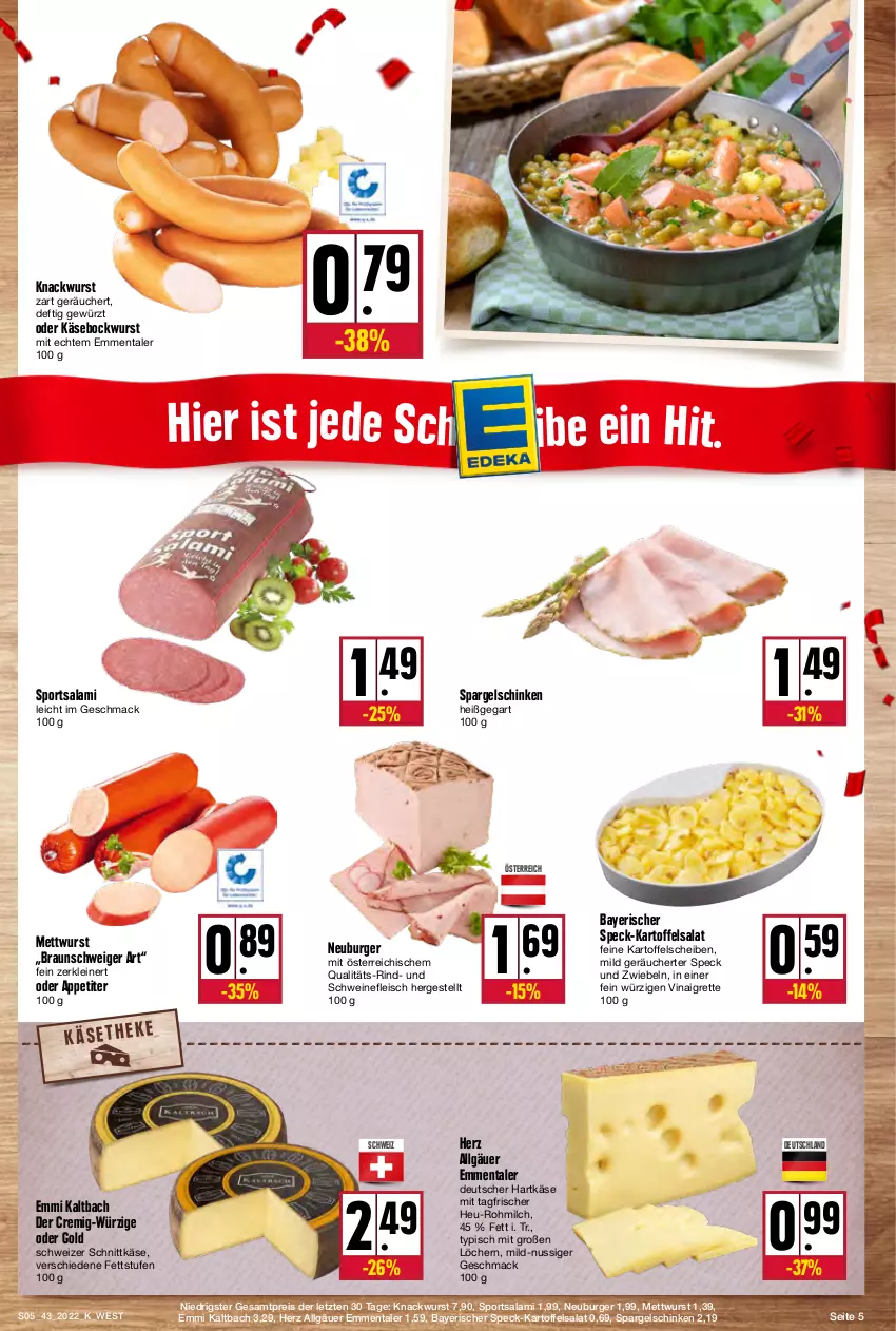 Aktueller Prospekt Kupsch - Angebote der Woche - von 24.10 bis 29.10.2022 - strona 5 - produkty: bockwurst, braun, burger, eis, emmentaler, emmi, fleisch, gewürz, hartkäse, Heu, kartoffel, kartoffelsalat, Käse, leine, LG, mac, Mett, mettwurst, milch, Neuburger, nuss, reis, rind, salami, salat, schinken, schnittkäse, schwein, schweine, schweinefleisch, schweizer schnittkäse, spargel, spargelschinken, Speck, Sport, Ti, wein, weine, wurst, ZTE, zwiebel, zwiebeln