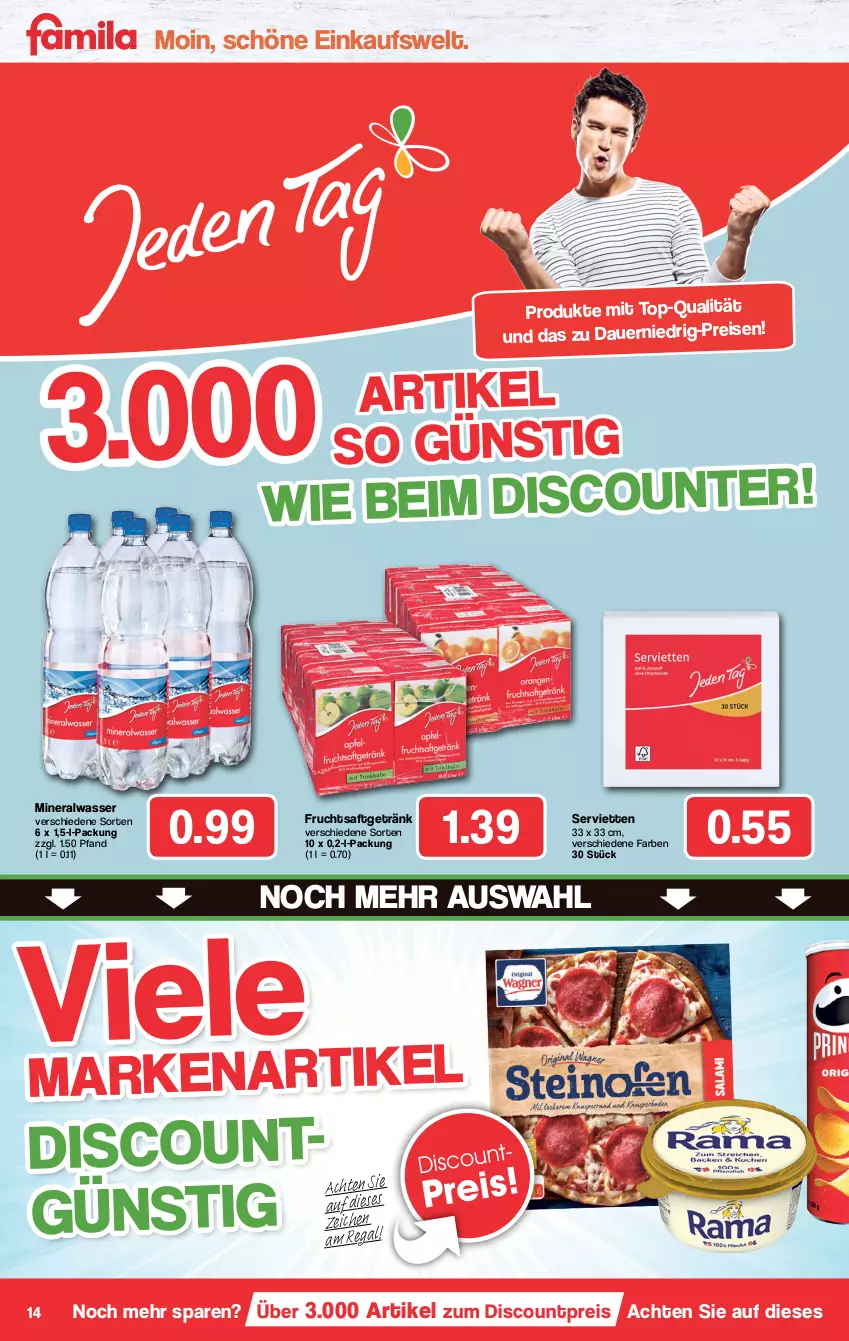 Aktueller Prospekt Famila - Prospekte - von 03.01 bis 08.01.2022 - strona 14 - produkty: Alwa, auer, discount, eis, frucht, fruchtsaft, fruchtsaftgetränk, getränk, mineralwasser, regal, reis, saft, Serviette, servietten, Ti, wasser