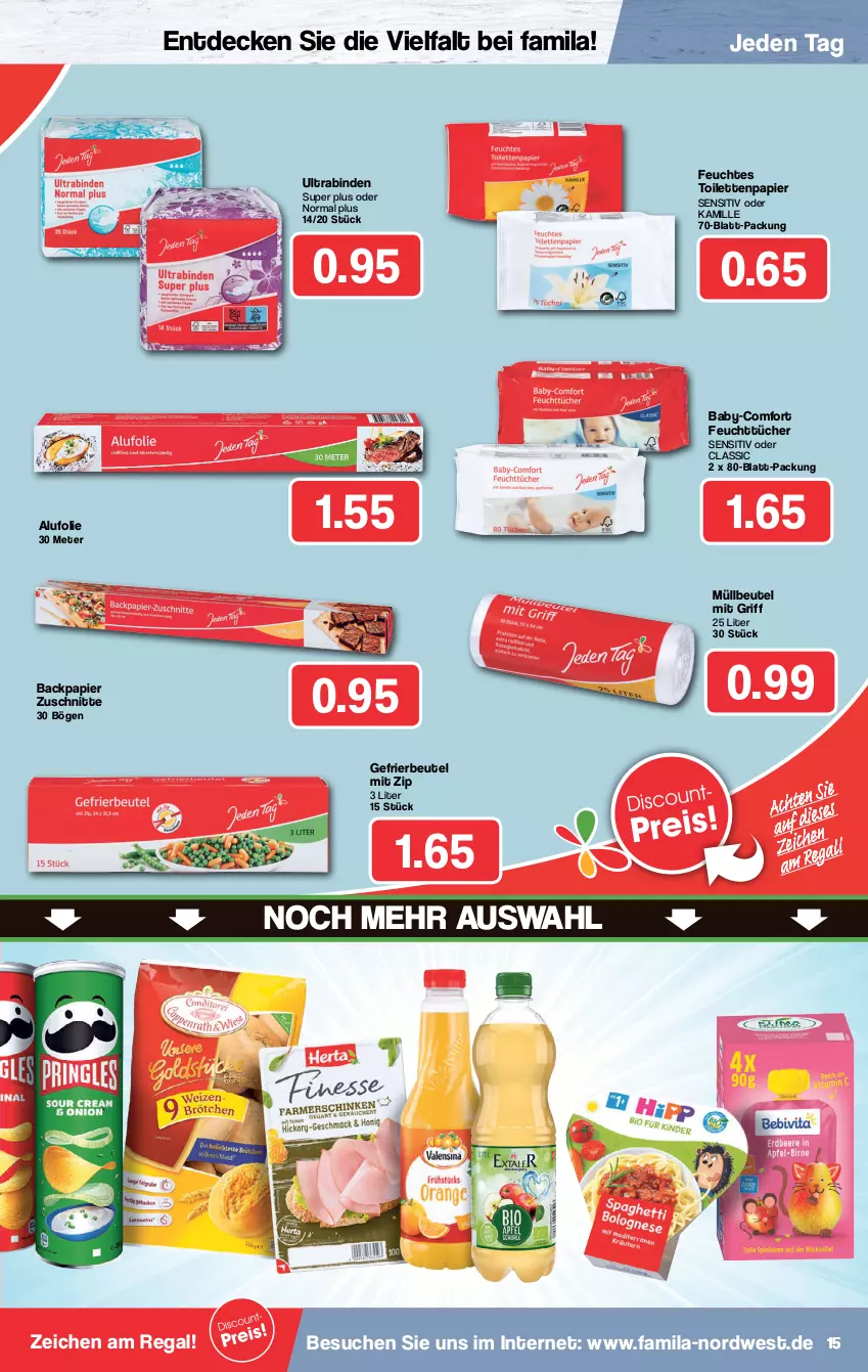 Aktueller Prospekt Famila - Prospekte - von 03.01 bis 08.01.2022 - strona 15 - produkty: beutel, binden, decke, feuchtes toilettenpapier, feuchttücher, gefrierbeutel, Kamill, kamille, müllbeutel, papier, regal, Ti, toilettenpapier, tücher