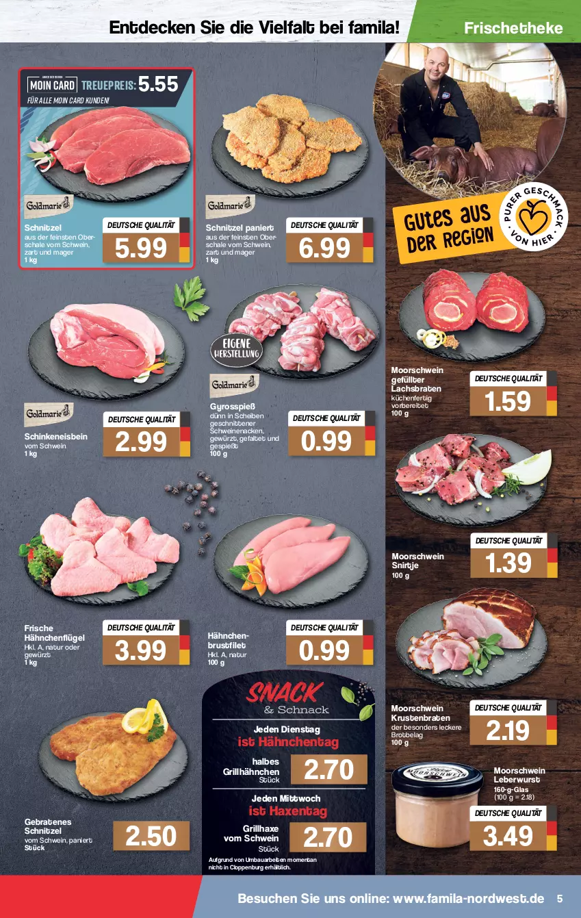 Aktueller Prospekt Famila - Prospekte - von 03.01 bis 08.01.2022 - strona 5 - produkty: axe, Bau, braten, brot, brustfilet, decke, eis, filet, Frische Hähnchen, gewürz, grill, grillhähnchen, grillhaxe, gyros, hähnchenflügel, Haxe, krustenbraten, küche, Küchen, lachs, Lachsbraten, leberwurst, natur, reis, Schal, Schale, schinken, schnitten, schnitzel, schwein, schweine, schweinenacken, Ti, wein, weine, wurst