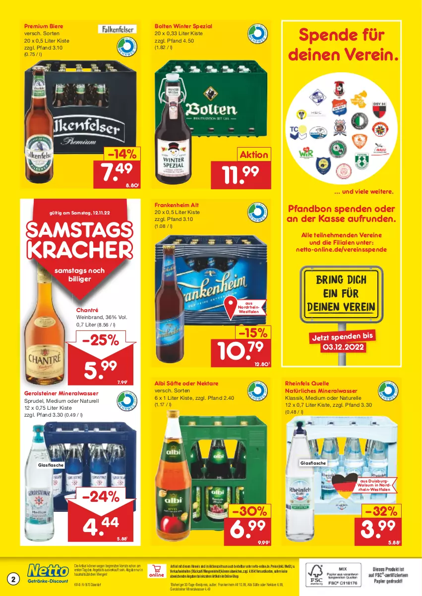 Aktueller Prospekt Netto Marken-Discount - Getränkemarkt in deiner Nähe - von 15.03.2021 bis 12.11.2022 - strona 2 - produkty: Alwa, angebot, bestpreis, bier, Biere, chantré, eis, elle, flasche, gerolsteine, gerolsteiner, glasflasche, kracher, mineralwasser, natur, natürliches mineralwasser, ndk, Nektar, reis, rel, rheinfels quelle, ring, säfte, Spezi, Sprudel, steiner, Ti, wasser, wein, weinbrand, ZTE