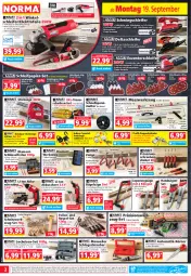 Gazetka promocyjna Norma - Norma - Gazetka - ważna od 26.09 do 26.09.2022 - strona 2 - produkty: adapter, akku, akkuschrauber, Anzug, Arbeitsleuchte, aufbewahrungstasche, auto, Bau, Bebe, Behälter, bügel, edelstahl, eis, Elektro, elle, ente, Farben und Lacke, gin, Holz, koffer, korn, Kugel, lack, Lacke, ladegerät, Lampe, latte, Leuchte, LG, ndk, nuss, papier, reis, sac, säge, Schal, Schere, Schleifpapier, schrauben, Schraubendreher, Seitenschneide, smartphone, Spezi, Sport, stichsäge, Tasche, teller, Ti, tisch, Waage, wasser, werkzeug, Winkelschleifer
