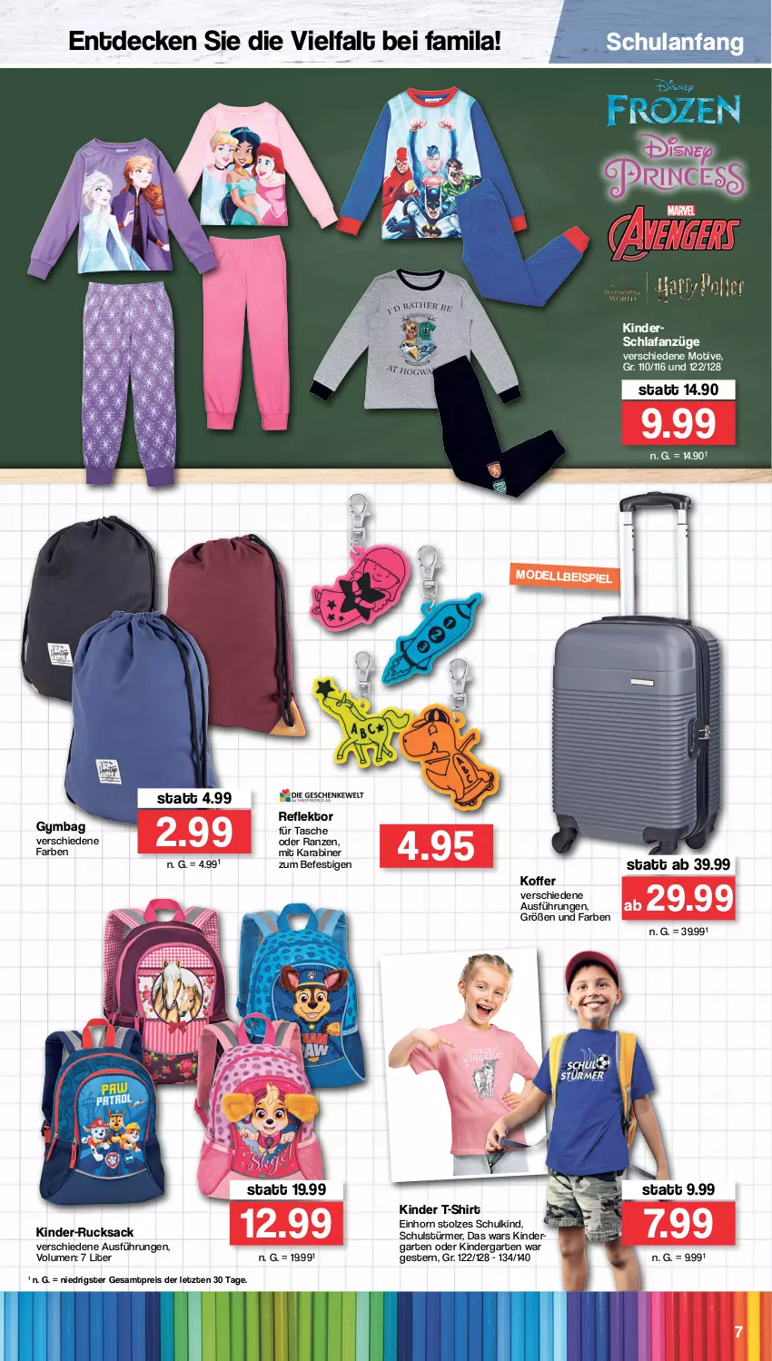 Aktueller Prospekt Famila - Prospekte - von 22.08 bis 03.09.2022 - strona 7 - produkty: decke, eis, Garten, Kinder, koffer, Mode, reis, rucksack, sac, Schlafanzüge, shirt, T-Shirt, Tasche, Ti, ZTE