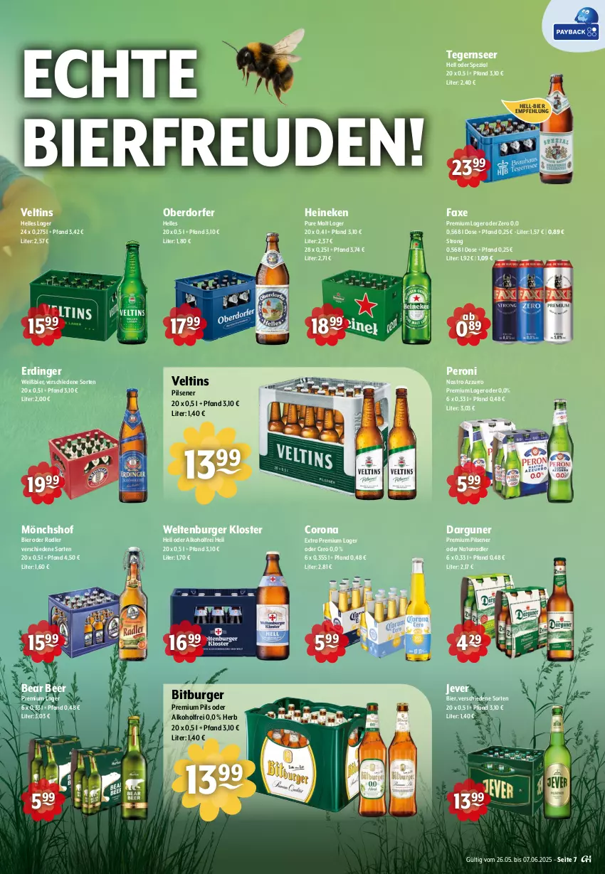 Aktueller Prospekt Getraenke Hoffmann - Prospekte - von 26.05 bis 07.06.2025 - strona 7 - produkty: alkohol, axe, bier, bitburger, burger, corona, elle, erdinger, heineken, jever, mönchshof, natur, oder radler, Peroni, pils, pilsener, premium pils, radler, Spezi, Tegernseer, Ti, veltins