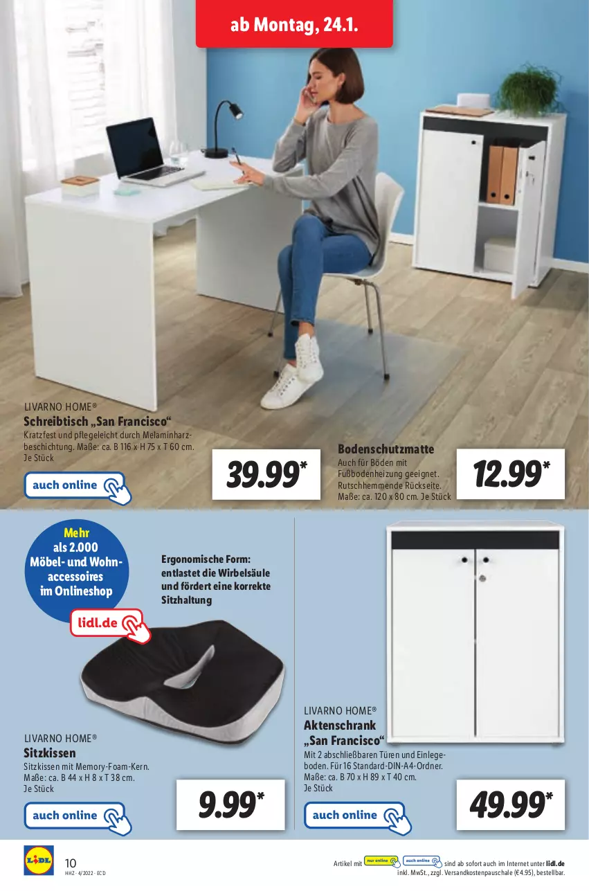 Aktueller Prospekt Lidl - Aktionsprospekt - von 24.01 bis 29.01.2022 - strona 10 - produkty: ACC, accessoires, Aktenschrank, kissen, möbel, ndk, ordner, Schal, Schale, Schrank, schreibtisch, sitzkissen, Ti, tisch