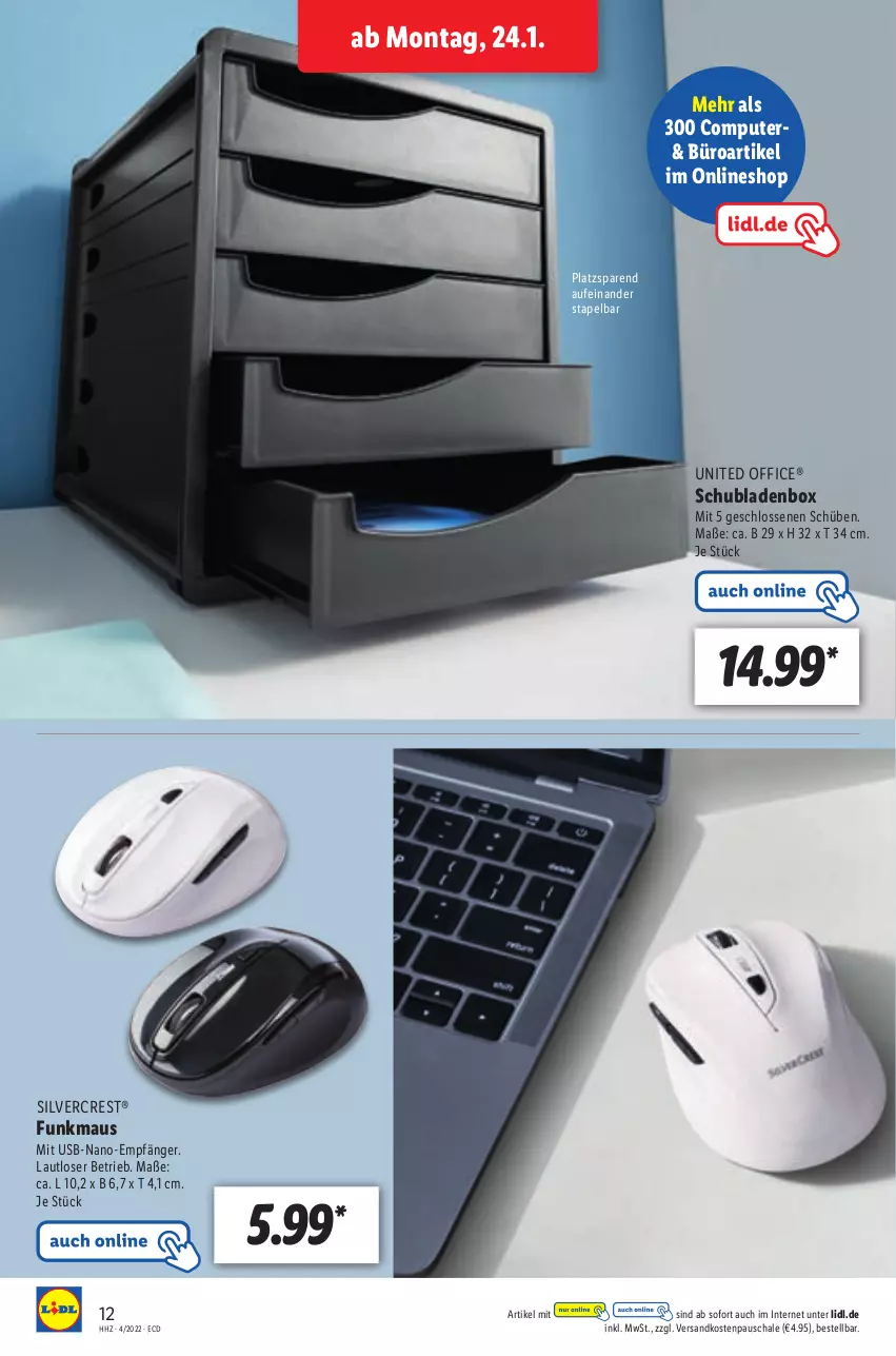 Aktueller Prospekt Lidl - Aktionsprospekt - von 24.01 bis 29.01.2022 - strona 12 - produkty: computer, Maus, ndk, office, pute, Schal, Schale, schubladen, silvercrest, Ti, usb