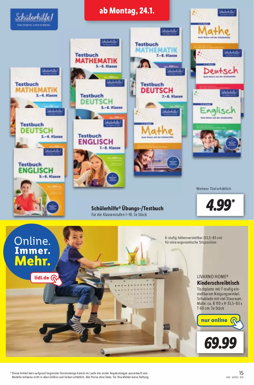 Aktueller Prospekt Lidl - Aktionsprospekt - von 24.01 bis 29.01.2022 - strona 15 - produkty: angebot, buch, dell, eis, elle, gsw, HP, Kinder, latte, Mode, reis, schreibtisch, Ti, tisch, tischplatte, ZTE