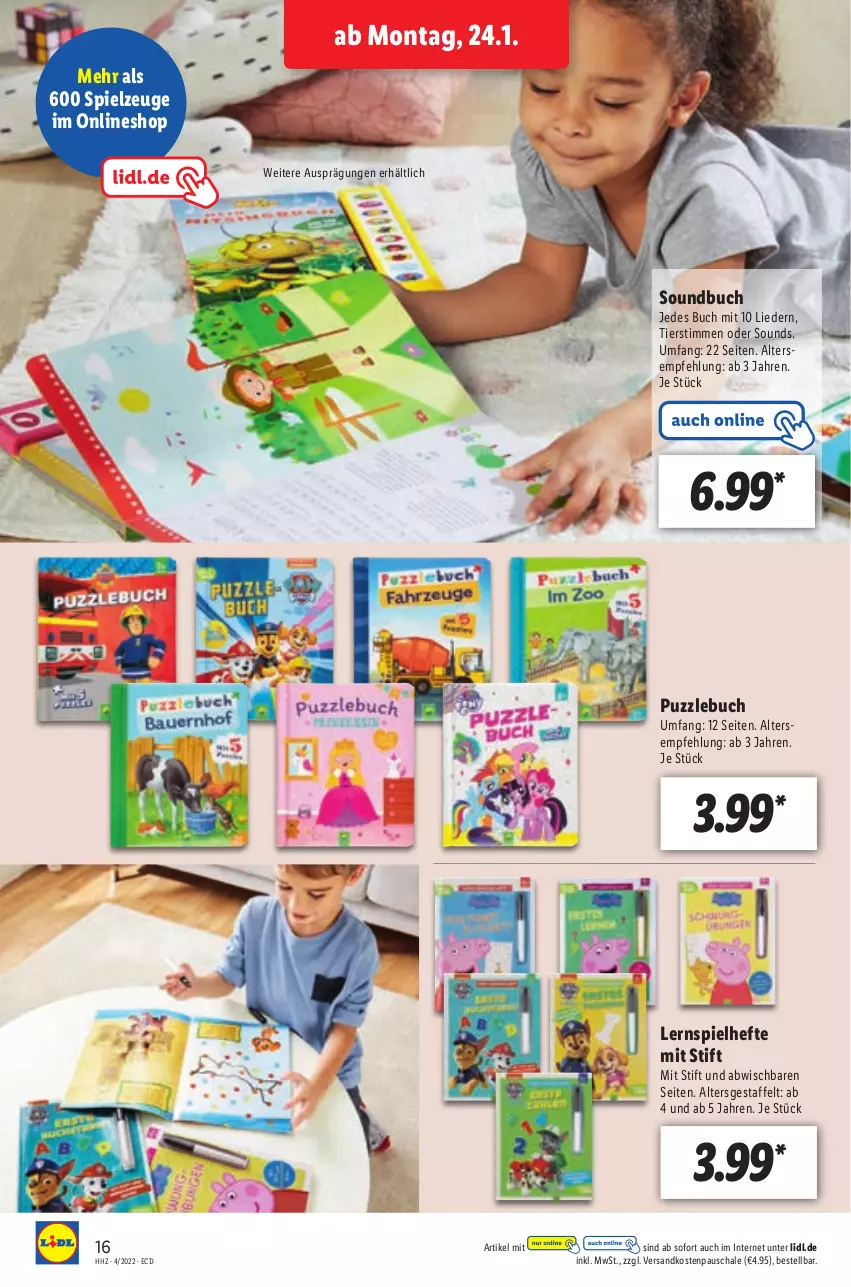 Aktueller Prospekt Lidl - Aktionsprospekt - von 24.01 bis 29.01.2022 - strona 16 - produkty: buch, Hefte, Lernspiel, ndk, Puzzle, Schal, Schale, Soundbuch, spielzeug, Ti