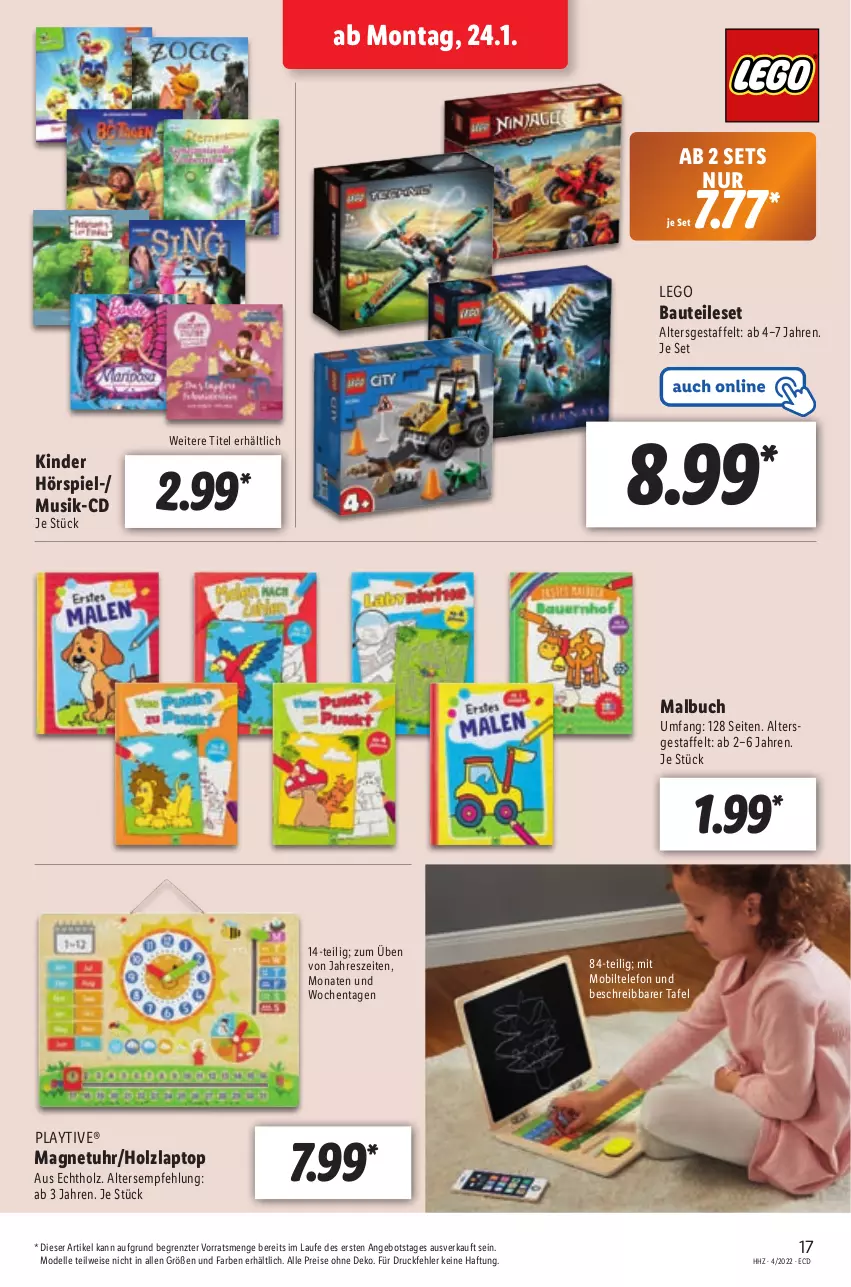 Aktueller Prospekt Lidl - Aktionsprospekt - von 24.01 bis 29.01.2022 - strona 17 - produkty: angebot, Bau, Bauteileset, buch, dell, eis, elle, Holz, Kinder, Laptop, LEGO Bauteileset, Malbuch, Mode, reis, telefon, Ti, uhr, ZTE