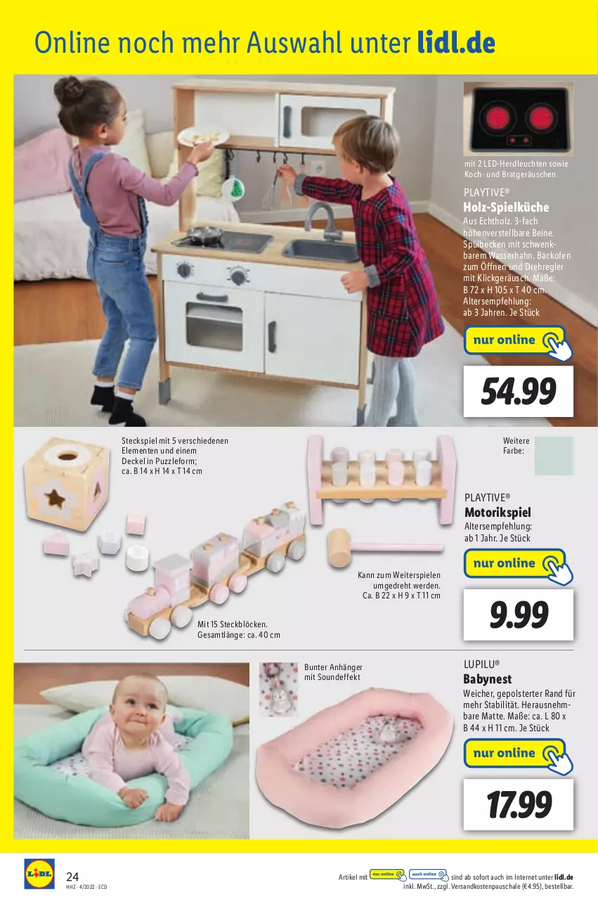 Aktueller Prospekt Lidl - Aktionsprospekt - von 24.01 bis 29.01.2022 - strona 24 - produkty: Anhänger, backofen, decke, Deckel, ente, erde, Holz, küche, Leuchte, leuchten, lupilu, ndk, Ofen, Puzzle, Schal, Schale, Spiele, Spielküche, Steckspiel, Ti, wasser