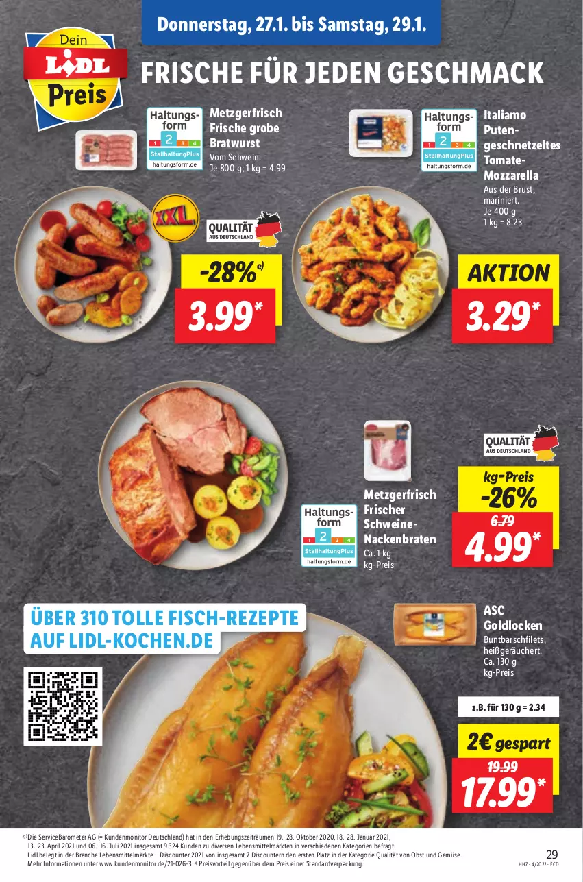 Aktueller Prospekt Lidl - Aktionsprospekt - von 24.01 bis 29.01.2022 - strona 29 - produkty: braten, bratwurst, discount, eis, filet, filets, fisch, geschnetzeltes, grobe bratwurst, italiamo, lebensmittel, mac, monitor, mozzarella, obst, Obst und Gemüse, preisvorteil, pril, pute, reis, rel, rezept, rezepte, schwein, schweine, Ti, tomate, und gemüse, wein, weine, wurst, Zelt