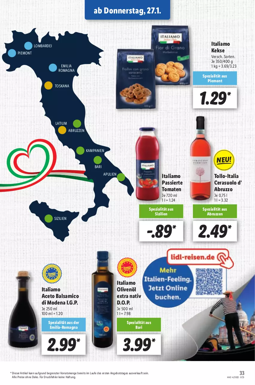 Aktueller Prospekt Lidl - Aktionsprospekt - von 24.01 bis 29.01.2022 - strona 33 - produkty: aceto, aceto balsamico, angebot, balsam, balsamico, eis, italiamo, keks, kekse, Mode, olive, oliven, olivenöl, olivenöl extra, reis, Spezi, Ti, tomate, tomaten, ZTE