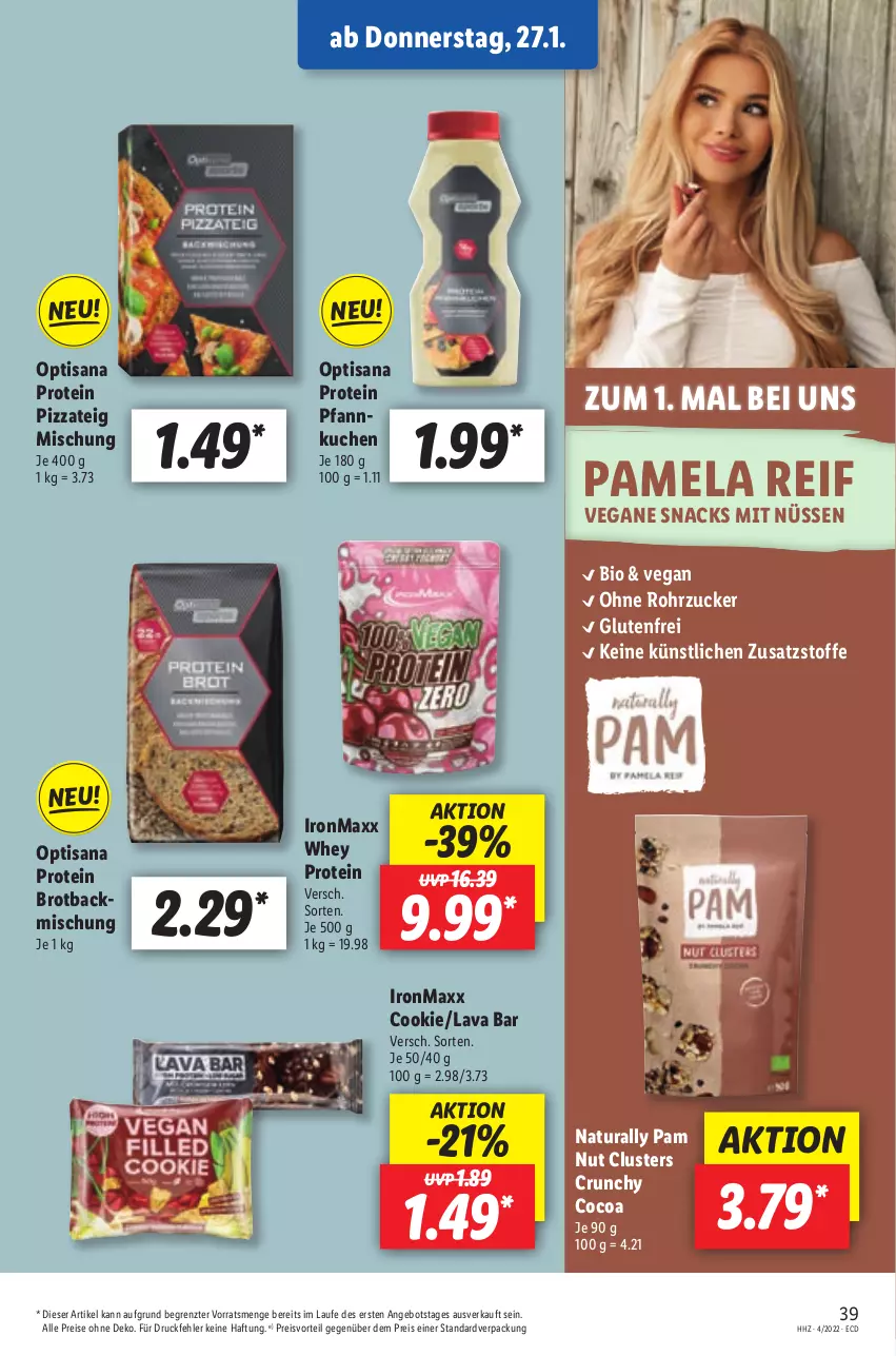 Aktueller Prospekt Lidl - Aktionsprospekt - von 24.01 bis 29.01.2022 - strona 39 - produkty: angebot, bio, brot, cookie, eis, isana, kuchen, natur, natura, pizza, Pizzateig, preisvorteil, reis, rohrzucker, sana, snack, snacks, Ti, ZTE, zucker