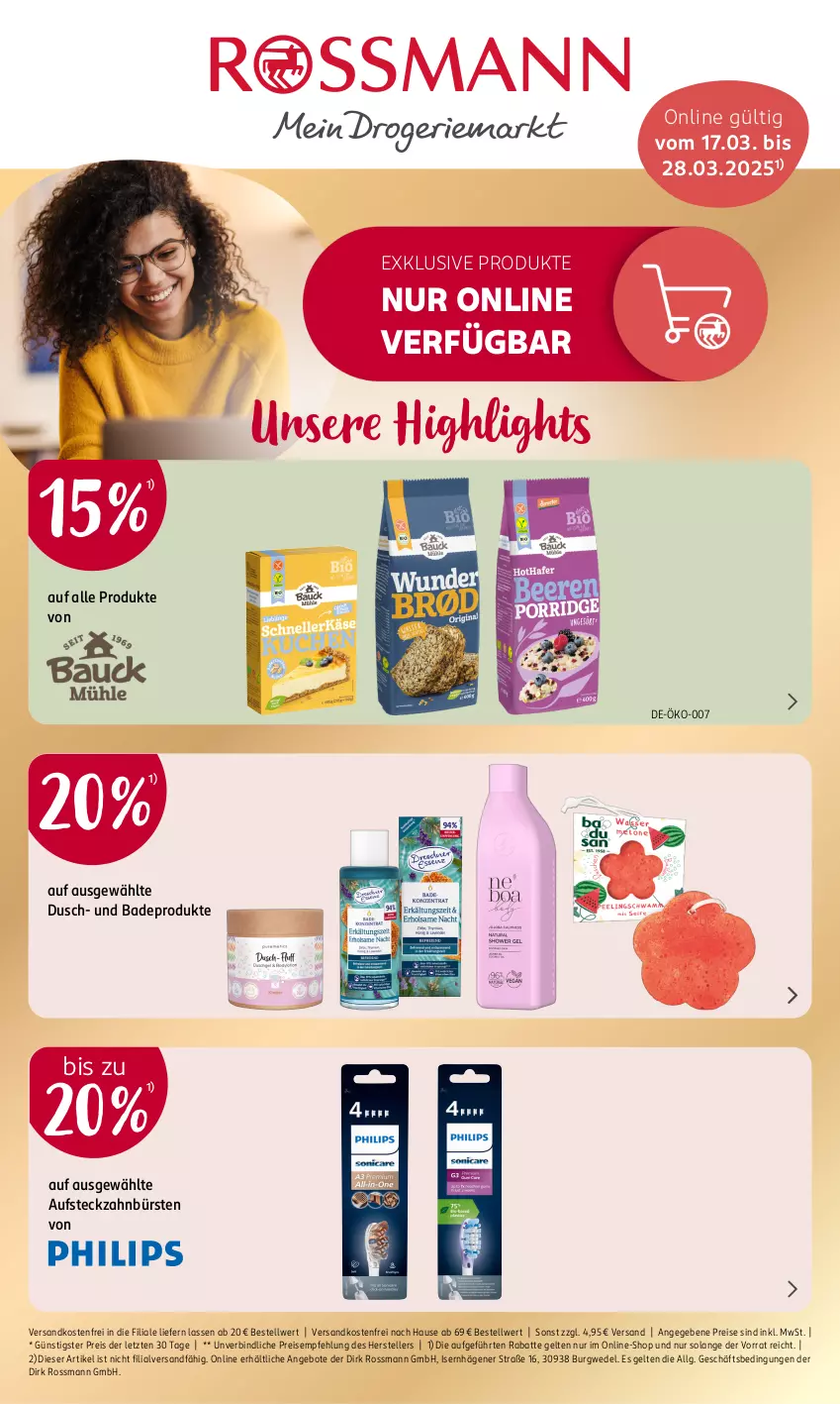 Aktueller Prospekt Rossmann - Prospekte - von 17.03 bis 28.03.2025 - strona 1 - produkty: angebot, angebote, Bad, bürste, bürsten, eis, elle, LG, ndk, reis, teller, Ti, versandkostenfrei, wedel, zahnbürste, zahnbürsten, ZTE