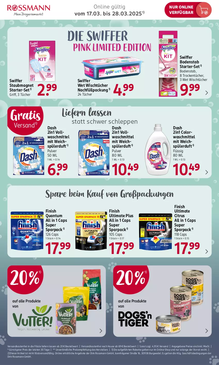 Aktueller Prospekt Rossmann - Prospekte - von 17.03 bis 28.03.2025 - strona 2 - produkty: angebot, angebote, Cap, citrus, eis, elle, Finish, LG, ndk, reis, staubmagnet, swiffer, teller, Ti, tücher, versandkostenfrei, waschmittel, wedel, ZTE