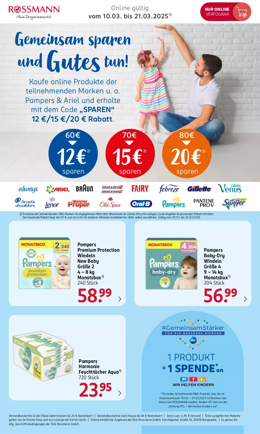 Aktueller Prospekt Rossmann - Prospekte - von 17.03 bis 28.03.2025 - strona 6 - produkty: angebot, angebote, aqua, ariel, baby-dry, feuchttücher, Kinder, korb, LG, ndk, pampers, Ti, tücher, versandkostenfrei, wedel, windeln