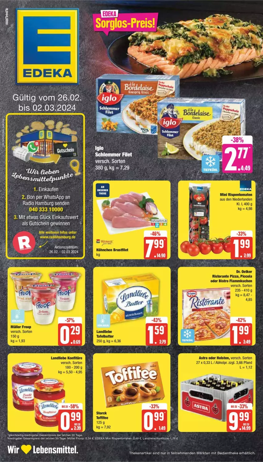 Aktueller Prospekt Edeka - Prospekte - von 26.02 bis 02.03.2024 - strona 1 - produkty: asti, deka, eis, froop, gutschein, konfitüre, landliebe, lebensmittel, Müller, müller froop, Radio, reis, rispentomaten, Ti, tomate, tomaten, ZTE