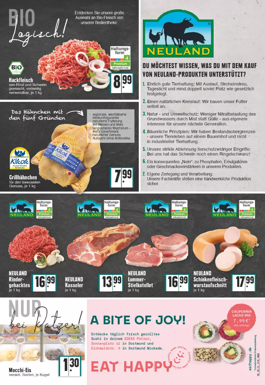 Aktueller Prospekt Edeka - Angebote der Woche - von 16.01 bis 21.01.2023 - strona 19 - produkty: auer, aufschnitt, Bau, Bauer, bio, decke, eis, elle, ente, fleisch, grill, grillhähnchen, hackfleisch, kasseler, Kugel, LG, mac, mais, natur, reis, rel, rind, rinder, ring, rwe, schinken, schwein, Sushi, Ti, Tiere, wasser, wein, WICK, wurst