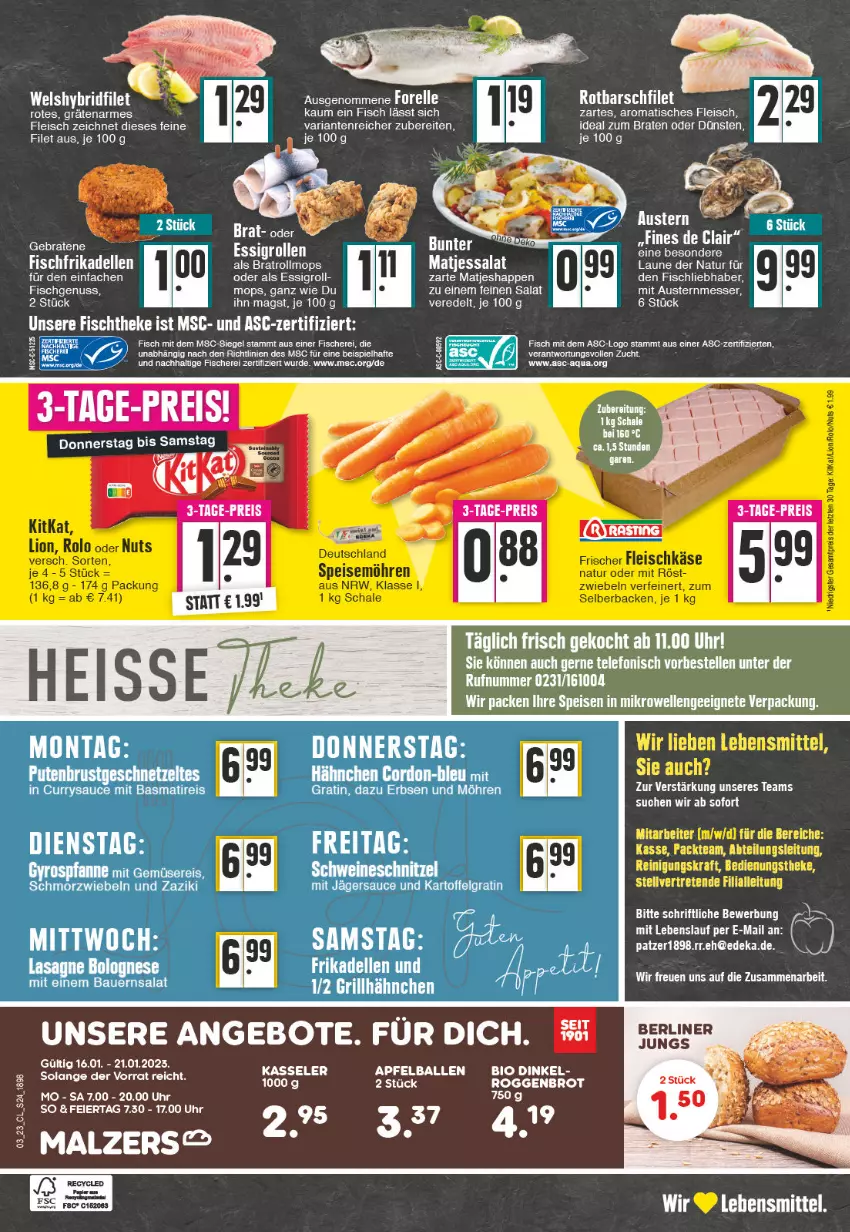 Aktueller Prospekt Edeka - Angebote der Woche - von 16.01 bis 21.01.2023 - strona 24 - produkty: Abtei, angebot, angebote, apfel, aqua, ball, basmati, bio, curry, deka, dell, eier, eis, elle, erbsen, essig, filet, fisch, fische, Fischer, fischtheke, fleisch, fleischkäse, frikadellen, grill, grillhähnchen, gyros, kartoffel, Käse, kasseler, kitkat, kraft, lebensmittel, LG, lion, matjes, möhren, natur, nuss, pfanne, Reinigung, reis, Ria, Rotbarsch, rotbarschfilet, sac, salat, sauce, Schal, Schale, Schere, speisemöhren, telefon, Ti, tisch, uhr, Wels, zaziki, ZTE, zwiebel, zwiebeln