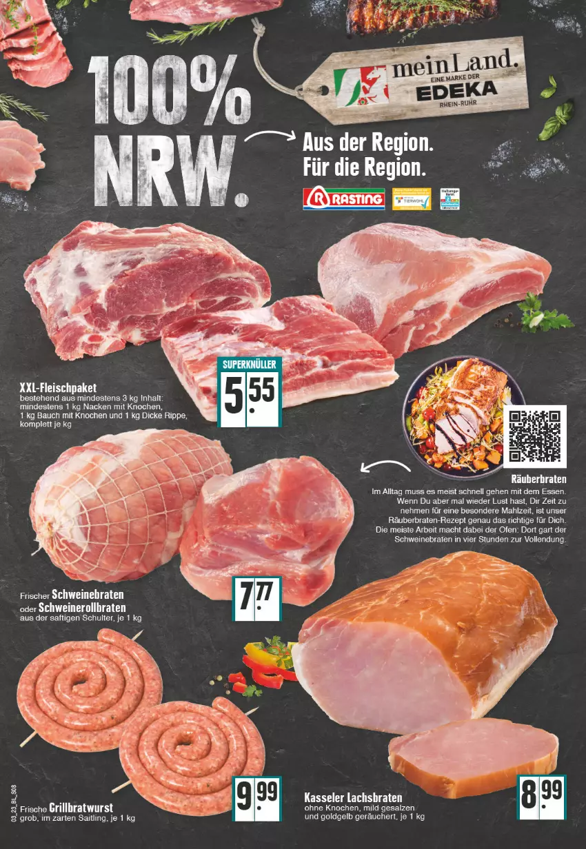 Aktueller Prospekt Edeka - Angebote der Woche - von 16.01 bis 21.01.2023 - strona 8 - produkty: Bau, braten, deka, eis, elle, fleisch, HP, kasseler, lachs, Lachsbraten, mac, nero, Ofen, rezept, rollbraten, saft, salz, schwein, schweine, schweinebraten, Schweinerollbraten, Ti, uhr, wein, weine