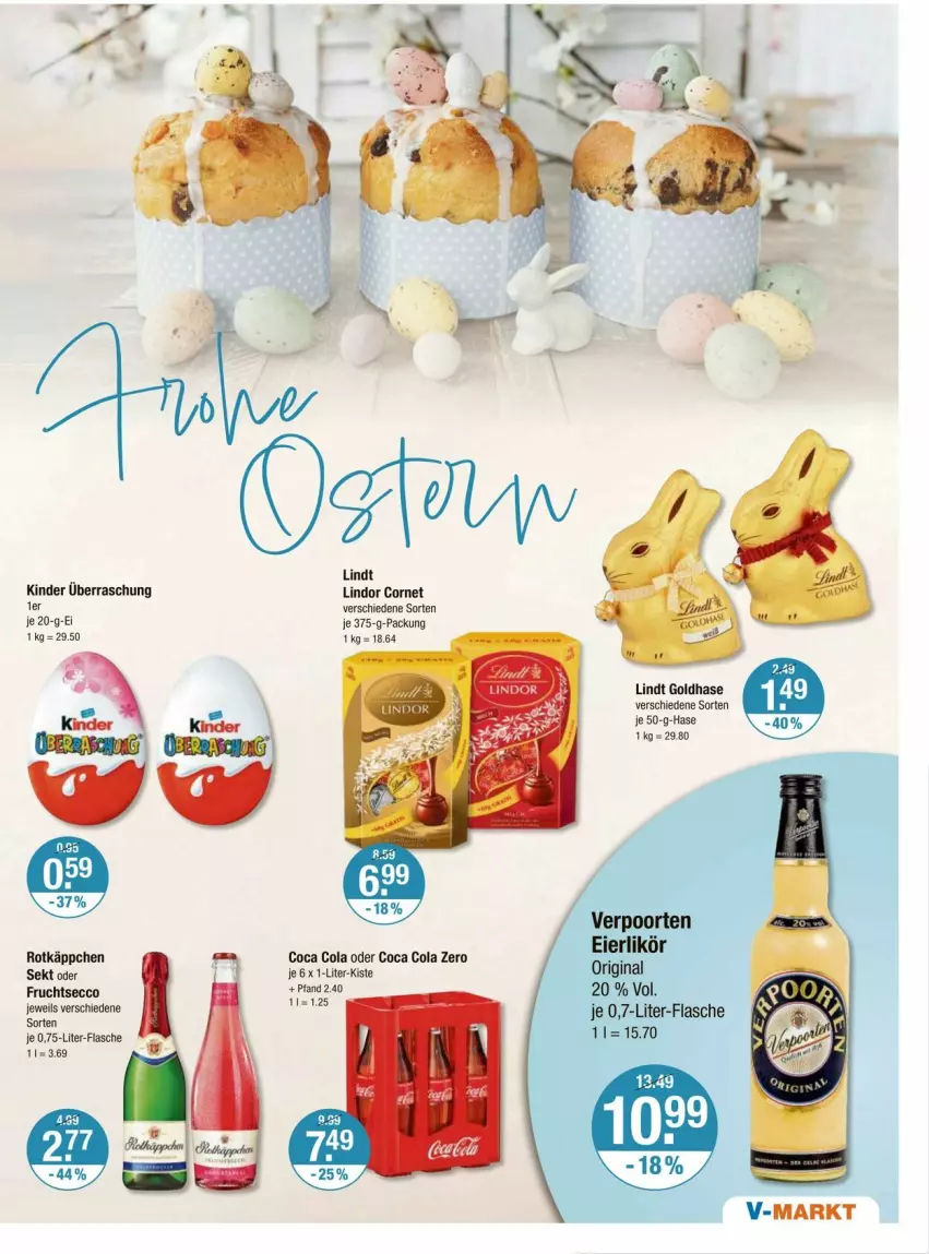 Aktueller Prospekt Vmarkt - Prospekte - von 28.03 bis 03.04.2024 - strona 13 - produkty: cola, ecco, eier, eierlikör, flasche, frucht, fruchtsecco, gin, Kinder, likör, lindor, lindt, rotkäppchen, sekt, verpoorten