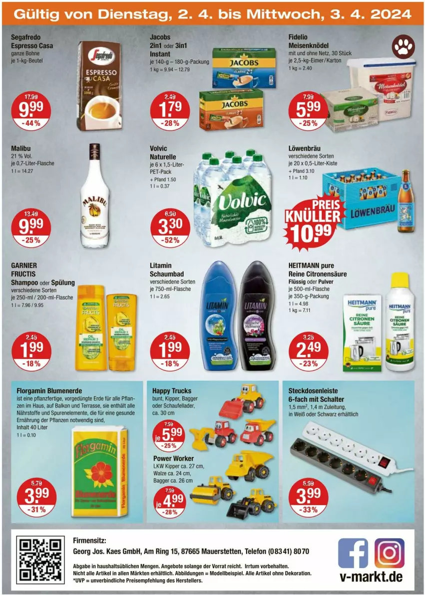 Aktueller Prospekt Vmarkt - Prospekte - von 28.03 bis 03.04.2024 - strona 28 - produkty: alle artikel ohne dekoration, angebot, angebote, auer, Bad, blume, blumen, blumenerde, dekoration, dell, eimer, eis, elle, ente, erde, espresso, flasche, fructis, garnier, heitmann, kaes, Knödel, Malibu, Meisenknödel, Mode, natur, pflanze, pflanzen, rel, ring, schaumbad, shampoo, shampoo oder spülung, spülung, telefon, Ti, volvic