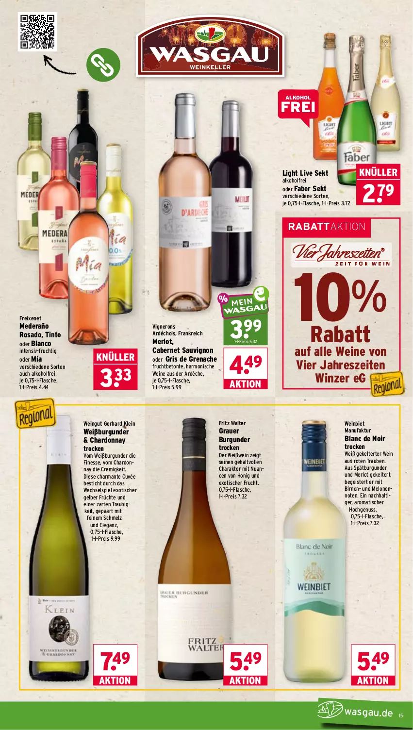 Aktueller Prospekt Wasgau - von 06.07 bis 11.07.2026 - strona 15 - produkty: alkohol, auer, Birnen, burgunder, cabernet, cabernet sauvignon, chardonnay, cuvée, eis, Faktu, finesse, flasche, freixenet, fritz, frucht, früchte, grauer burgunder, harman, honig, melone, melonen, merl, merlot, nero, Nuance, nuss, reis, sauvignon, sekt, spätburgunder, Ti, tisch, trauben, wein, weine, Weißburgunder, Weißwein