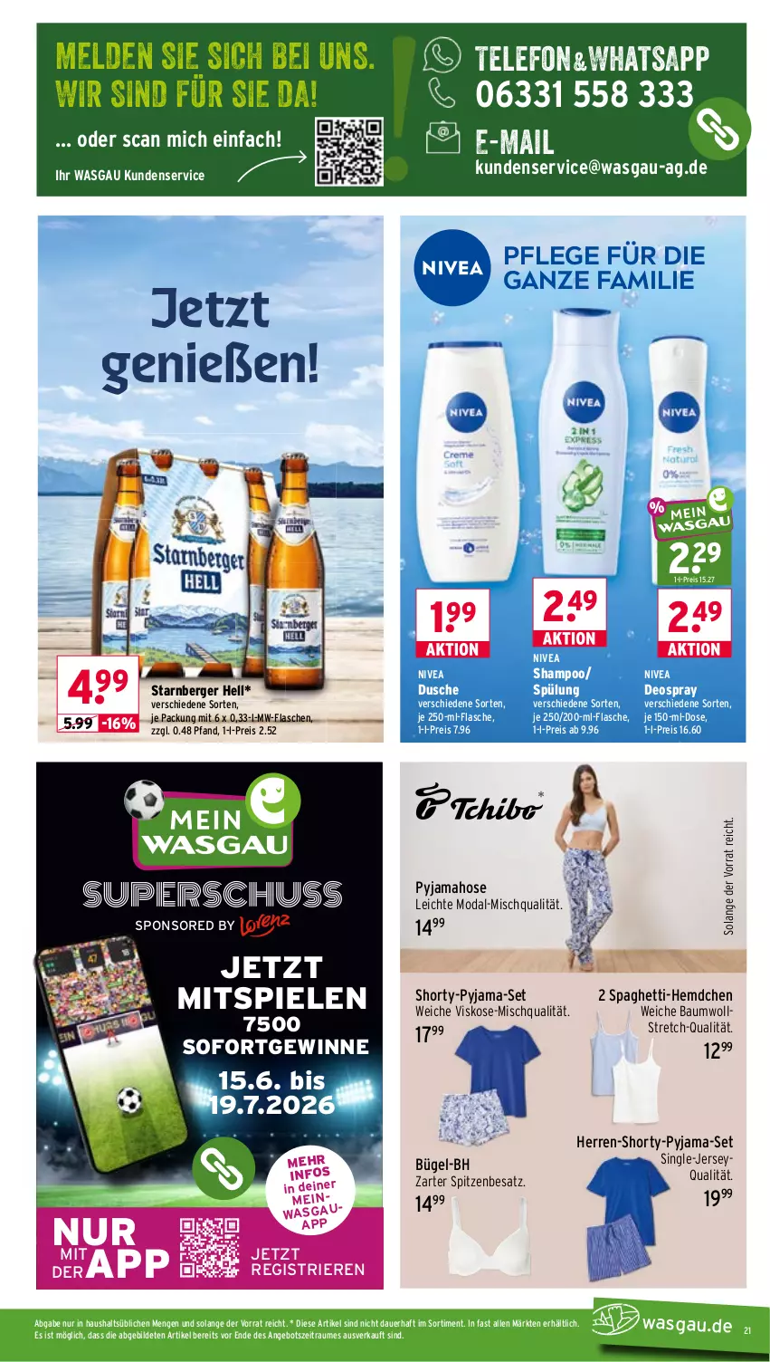 Aktueller Prospekt Wasgau - von 06.07 bis 11.07.2026 - strona 21 - produkty: angebot, auer, Bau, Berger, bügel, deo, deospray, dusche, eis, flasche, hemd, hose, mw-flasche, nivea, Pyjama, reis, shampoo, shorty, shorty-pyjama, spaghetti, Spiele, spülung, telefon, Ti