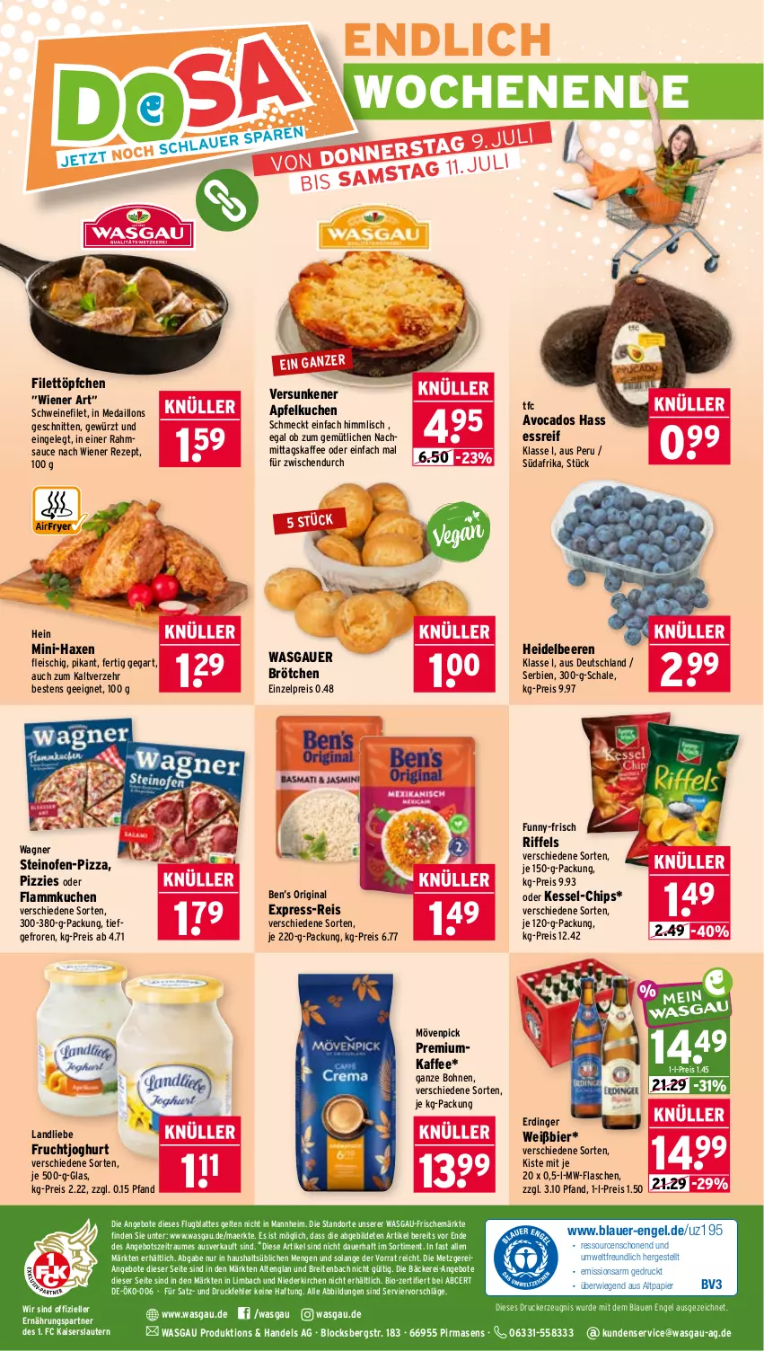 Aktueller Prospekt Wasgau - von 06.07 bis 11.07.2026 - strona 26 - produkty: angebot, angebote, apfel, Apfelkuchen, auer, avocado, avocados, axe, beere, beeren, Ben’s Original, bier, bio, bohne, bohnen, Brei, brötchen, chips, drucker, eis, elle, Engel, erdinger, express-reis, filet, flammkuchen, flasche, fleisch, frucht, fruchtjoghurt, funny-frisch, gewürz, gin, Haxe, heidelbeere, heidelbeeren, joghur, joghurt, kaffee, Kaiser, kerze, kuchen, lamm, landliebe, latte, medaillons, mövenpick, mw-flasche, Ofen, papier, pizza, reis, rezept, sauce, Schal, Schale, schnitten, schwein, schweine, schweinefilet, steinofen, Ti, Töpfchen, wagner, wein, weine, wiener