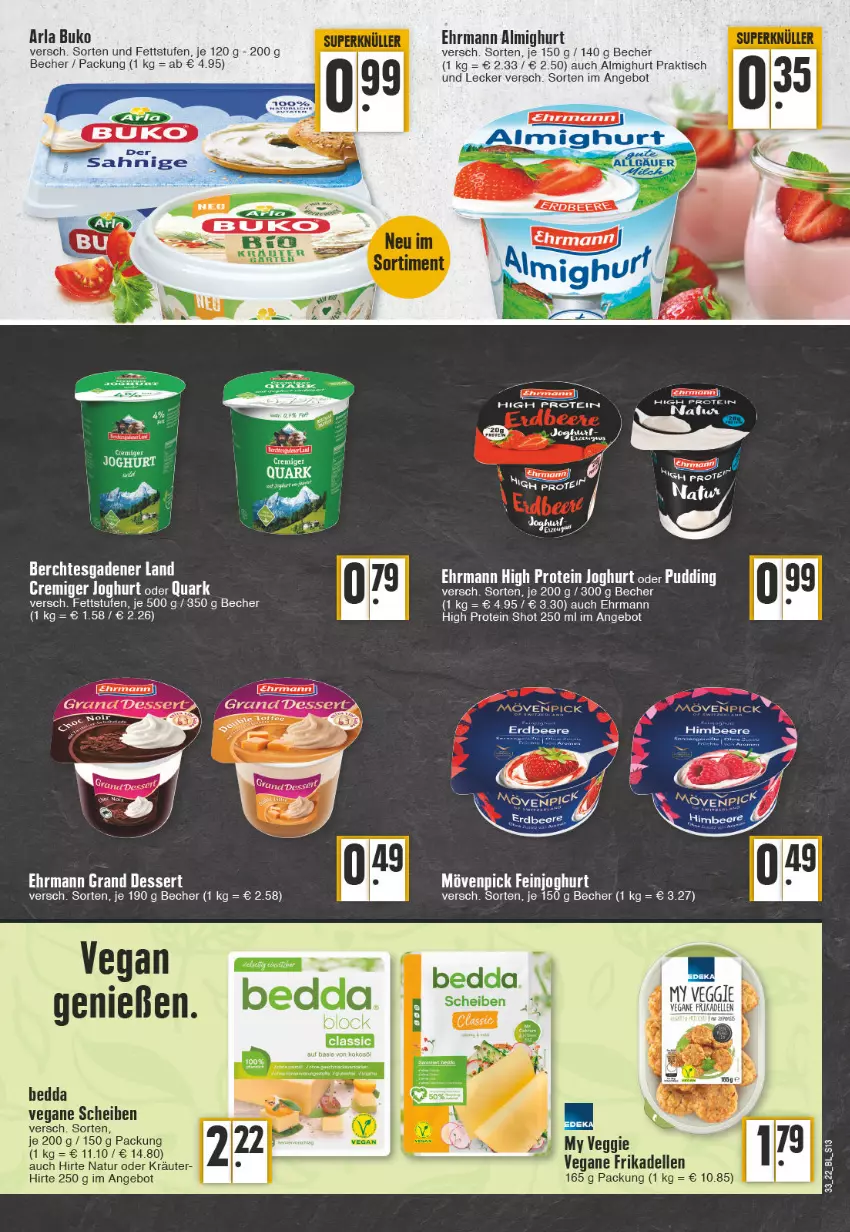 Aktueller Prospekt Edeka - Angebote der Woche - von 15.08 bis 20.08.2022 - strona 13 - produkty: almighur, almighurt, angebot, arla, arla buko, Becher, Buko, dell, ehrmann, ehrmann almighurt, eier, elle, feinjoghurt, frikadellen, joghur, joghurt, kräuter, mövenpick, natur, oder kräuter, pudding, quark, Ti, tisch, veggie