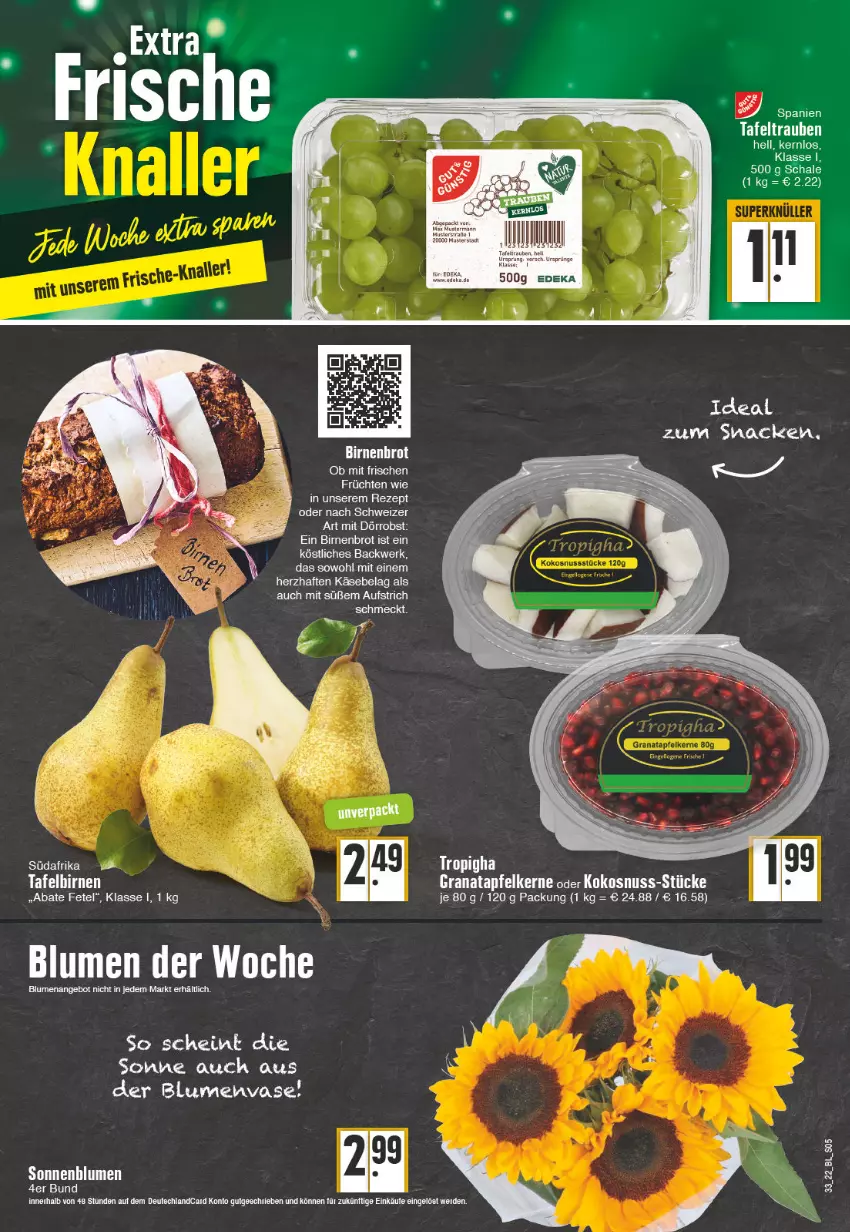 Aktueller Prospekt Edeka - Angebote der Woche - von 15.08 bis 20.08.2022 - strona 5 - produkty: angebot, apfel, aufstrich, blume, blumen, deka, erde, grana, granatapfel, granatapfelkerne, Käse, kokos, kokosnuss, nuss, obst, Rana, snack, tafeltrauben, Ti, trauben, Vase