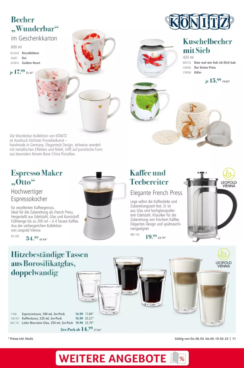 Aktueller Prospekt Selgros - Kochen & Servieren - von 06.03 bis 19.03.2025 - strona 11 - produkty: ACC, angebot, angebote, Becher, Blüte, edelstahl, eis, elle, ente, espresso, Espressokocher, Germ, hochglanz, käfer, kaffee, kaffeegenuss, kirsch, Kocher, latte, leine, mac, nuss, reis, rel, tasse, tee, Teebereiter, Ti, tisch, Yo