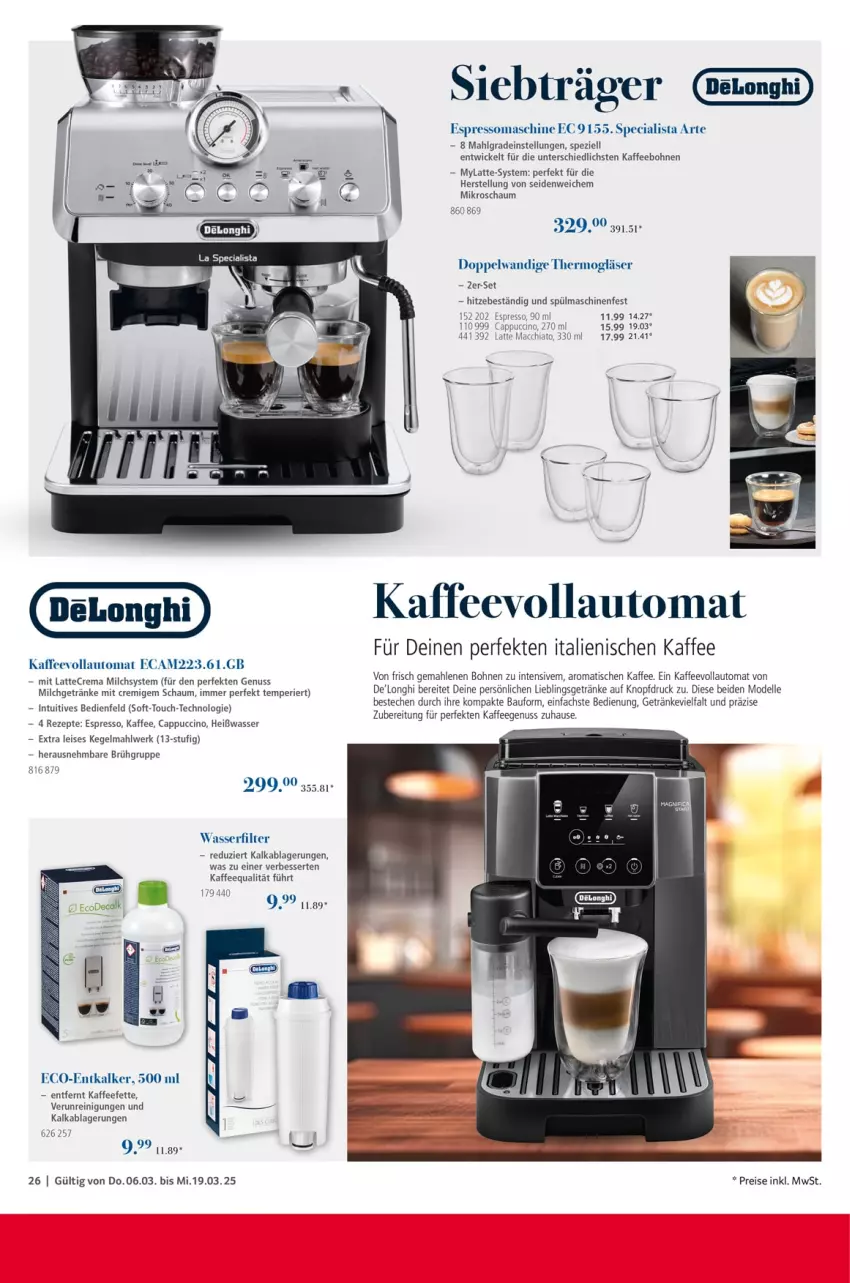 Aktueller Prospekt Selgros - Kochen & Servieren - von 06.03 bis 19.03.2025 - strona 26 - produkty: auto, Bau, bohne, bohnen, Cap, cappuccino, cin, dell, delonghi, eis, elle, entkalker, espresso, getränk, getränke, Gläser, kaffee, kaffeebohnen, kaffeegenuss, kaffeevollautomat, latte, LG, milch, Mode, nuss, Reinigung, reis, rezept, rezepte, Spezi, spülmaschinen, Thermogläser, Ti, tisch, wasser, wasserfilter, WICK