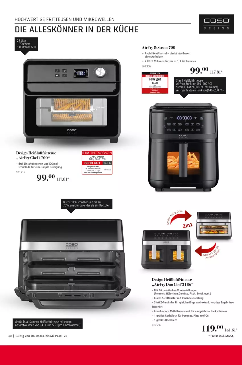 Aktueller Prospekt Selgros - Kochen & Servieren - von 06.03 bis 19.03.2025 - strona 30 - produkty: ACC, Airfryer, backofen, Bebe, beleuchtung, eis, elle, fenster, fisch, fritteuse, Heißluftfritteuse, küche, mikrowelle, Ofen, pizza, pommes, Reinigung, reis, shake, sim, steak, Ti, tisch