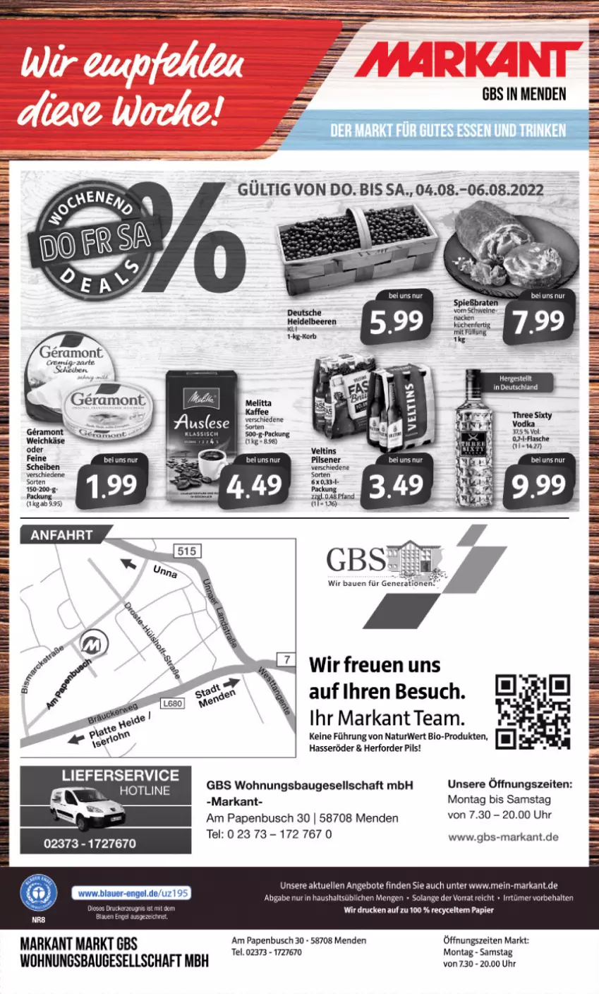 Aktueller Prospekt Markant - Prospekte - von 01.08 bis 06.08.2022 - strona 16 - produkty: angebot, angebote, Bau, Bebe, bio, brot, elle, erde, hasseröder, lieferservice, melitta, natur, pils, pilsener, rwe, Ti, uhr, veltins, veltins pilsener