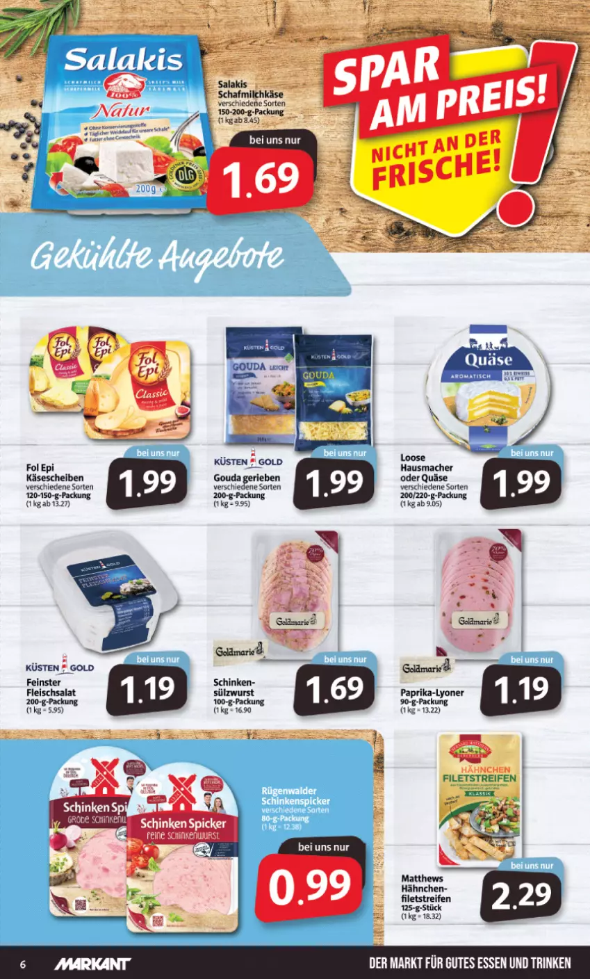 Aktueller Prospekt Markant - Prospekte - von 01.08 bis 06.08.2022 - strona 6 - produkty: eis, filet, filets, fleisch, fleischsalat, fol epi, gouda, Hausmacher, Käse, käsescheiben, Loose, lyoner, mac, milch, paprika, quäse, reifen, salat, schinken, wurst, Yo