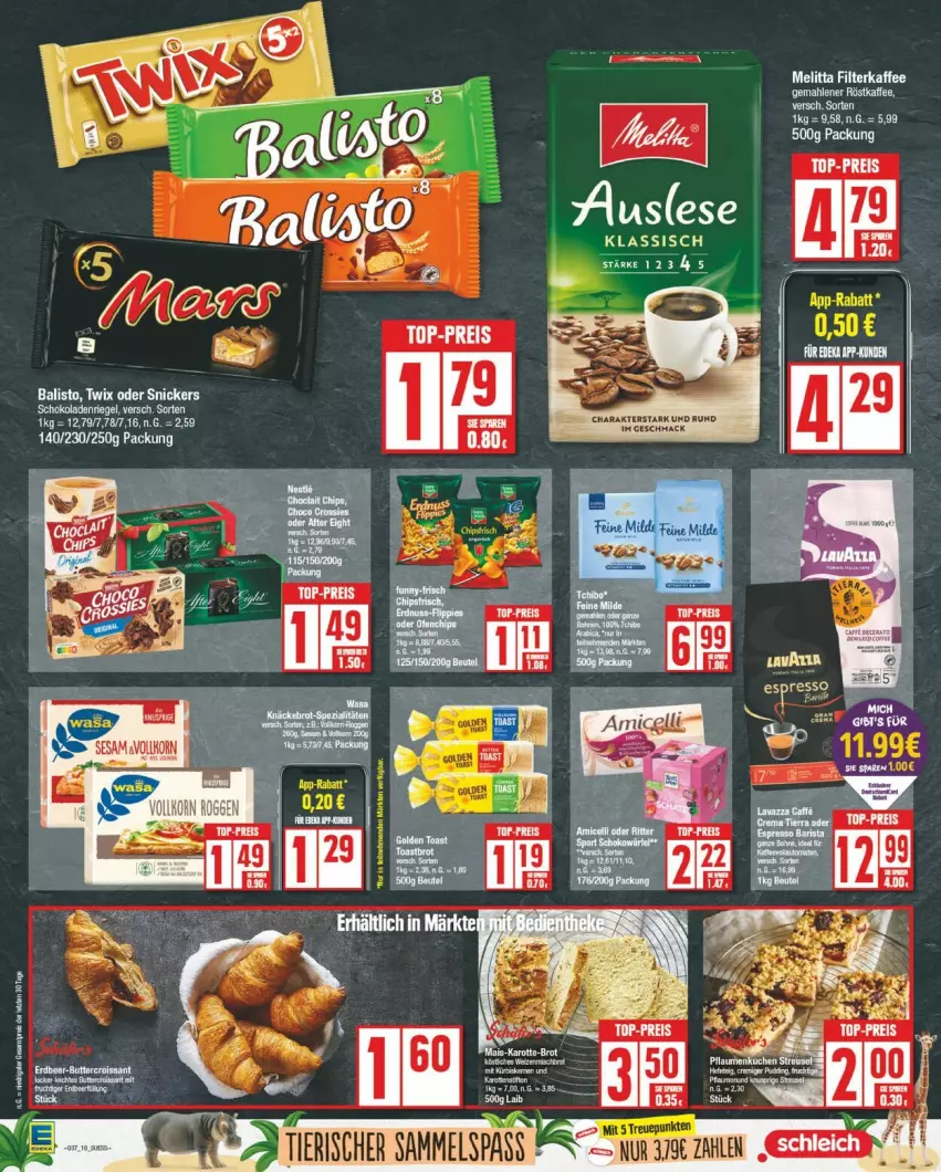 Aktueller Prospekt Edeka - Prospekte - von 09.09 bis 14.09.2024 - strona 10 - produkty: balisto, beutel, butter, eis, filterkaffee, golden toast, kaffee, mac, melitta, reis, riegel, schoko, schokolade, schokoladen, snickers, Ti, toast, top-preis, twix