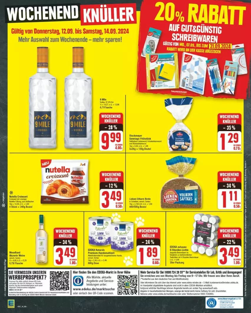 Aktueller Prospekt Edeka - Prospekte - von 09.09 bis 14.09.2024 - strona 16 - produkty: angebot, angebote, beutel, bier, Croissant, deka, eis, elle, fisch, fische, korn, leberwurst, natur, natura, nutella, saft, stockmeyer, telefon, Ti, uhr, wurst