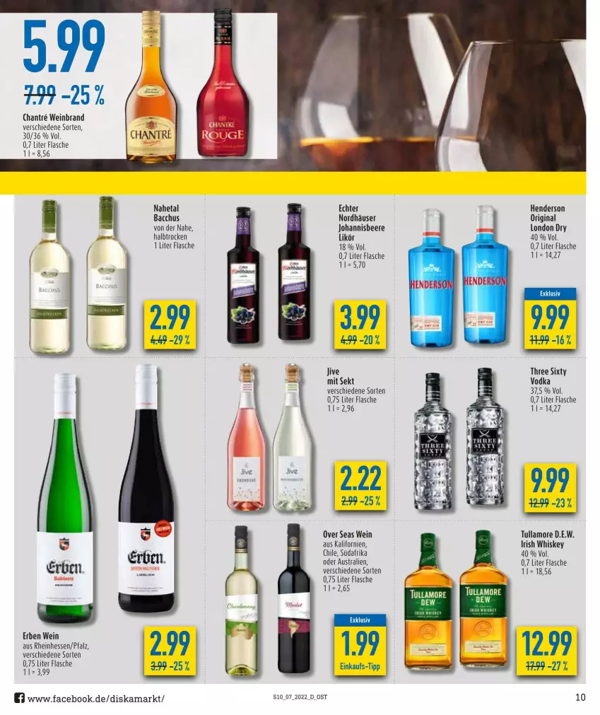 Aktueller Prospekt Diska - Prospekte - von 14.02 bis 19.02.2022 - strona 10 - produkty: ACC, aust, beere, enders, flasche, gin, irish whiskey, johannisbeere, likör, london dry, sekt, Three Sixty, Ti, tullamore, vodka, wein, weinbrand, whiskey