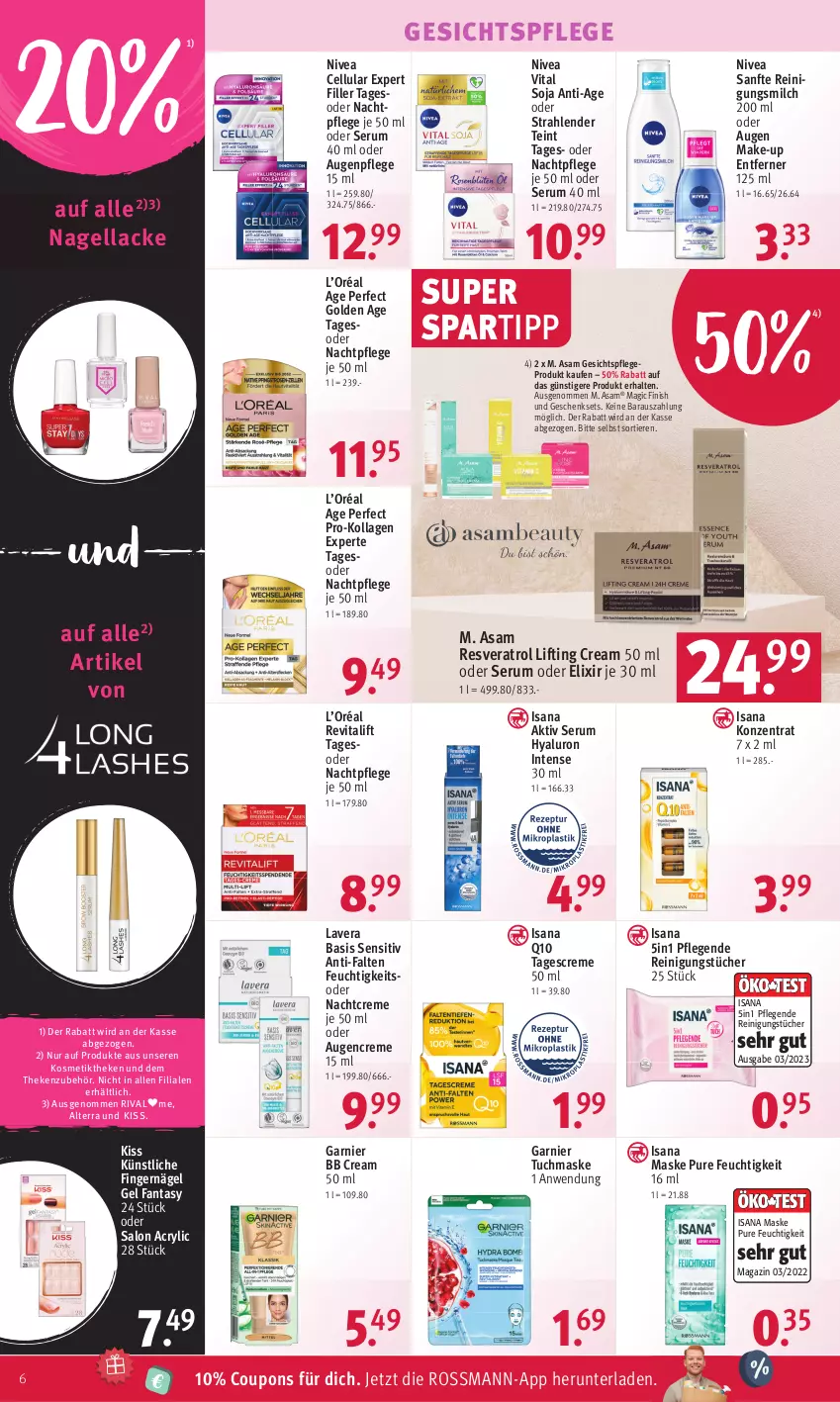 Aktueller Prospekt Rossmann - Prospekte - von 03.07 bis 07.07.2023 - strona 6 - produkty: alterra, Augenpflege, coupon, coupons, creme, fanta, Finish, garnier, geschenkset, gesichtspflege, hyaluron, isana, Kollagen, kosmetik, lack, Lacke, lavera, magazin, Make-up, Maske, milch, nachtcreme, nachtpflege, Nagellack, nivea, Q10, Reinigung, Reinigungsmilch, reinigungstücher, Revital, revitalift, rum, sana, Serum, soja, spartipp, tagescreme, Ti, Tiere, tuc, tücher, tuchmaske, vita