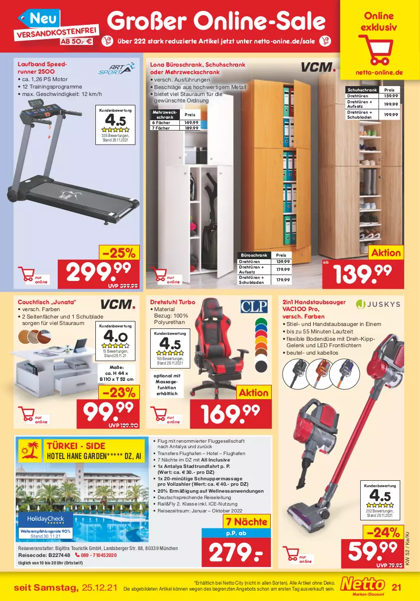 Aktueller Prospekt Netto Marken-Discount - Filial Angebote - von 27.12 bis 31.12.2021 - strona 21 - produkty: angebot, Berger, beutel, Couch, couchtisch, drehstuhl, eckschrank, eis, gefu, handstaubsauger, mehrzweckschrank, ndk, reis, reiseveranstalter, Ria, Schrank, schubladen, schuhschrank, spee, staubsauger, stuhl, Ti, tisch, uhr, versandkostenfrei, weck, ZTE