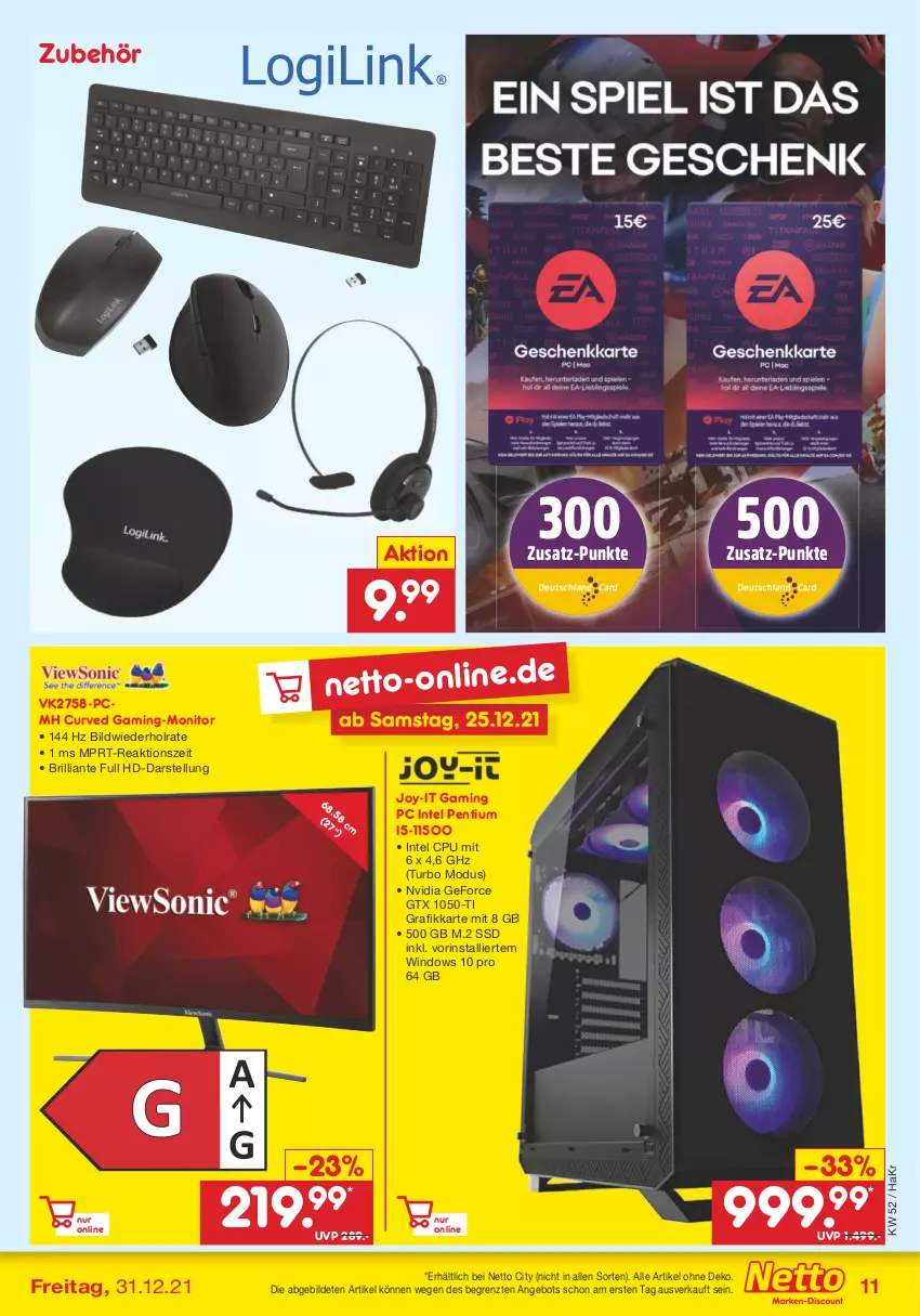 Aktueller Prospekt Netto Marken-Discount - Filial Angebote - von 27.12 bis 31.12.2021 - strona 39 - produkty: angebot, Gaming PC, geforce, gtx, Intel, K2, monitor, nvidia, nvidia geforce, Pentium, ssd, Ti, ZTE