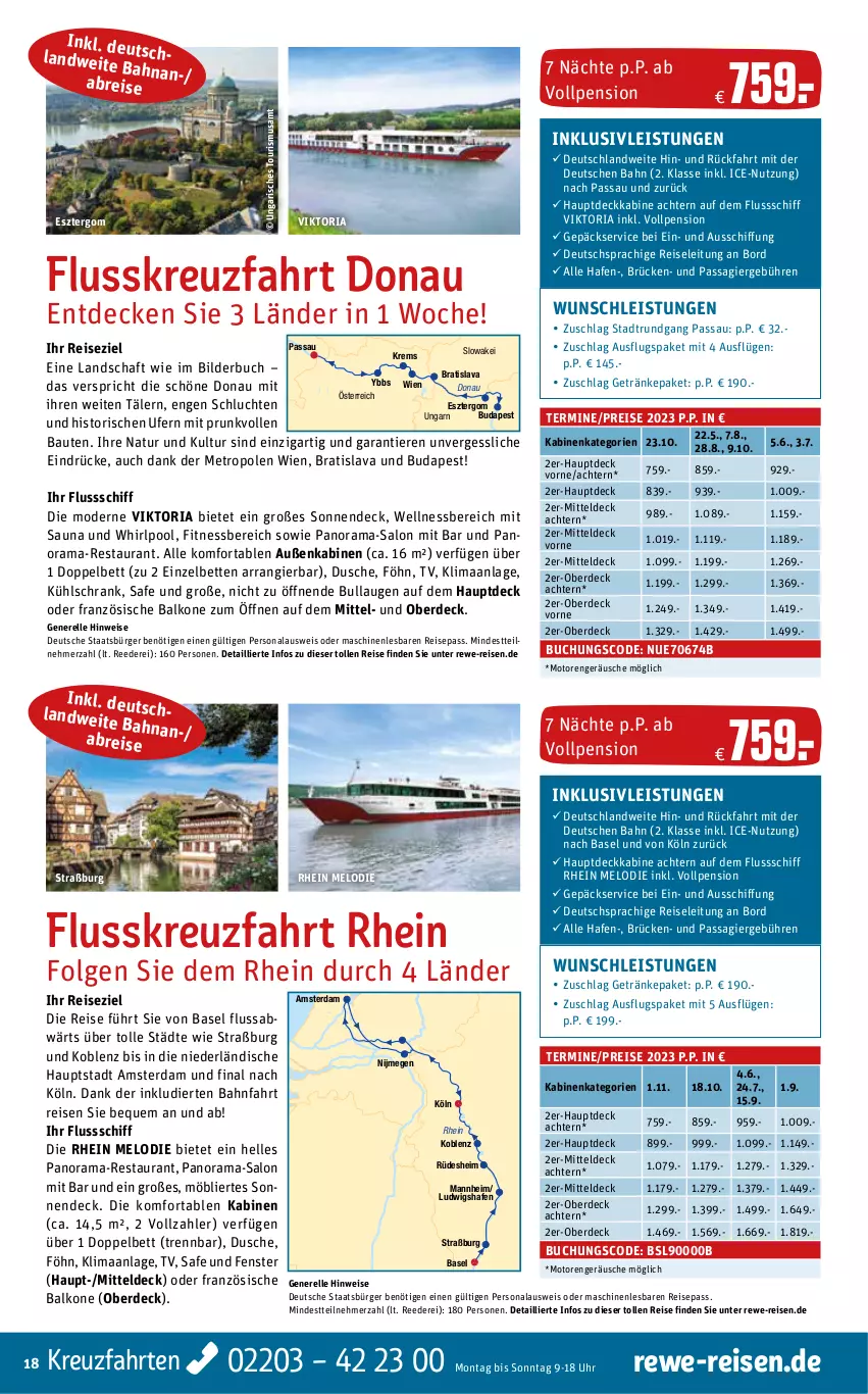 Aktueller Prospekt Rewe Reisen - Reiseprospekt - von 28.03 bis 28.04.2023 - strona 18 - produkty: Bau, bett, Betten, Brei, buch, decke, deutschsprachige reiseleitung, dusche, eier, eis, elle, erde, fenster, getränk, getränke, inklusivleistungen, kreuzfahrten, kühlschrank, LG, Metro, Mode, natur, Persona, pool, rama, reis, rel, Ria, Schrank, Ti, Tiere, uhr, wellnessbereich, Whirlpool, ZTE