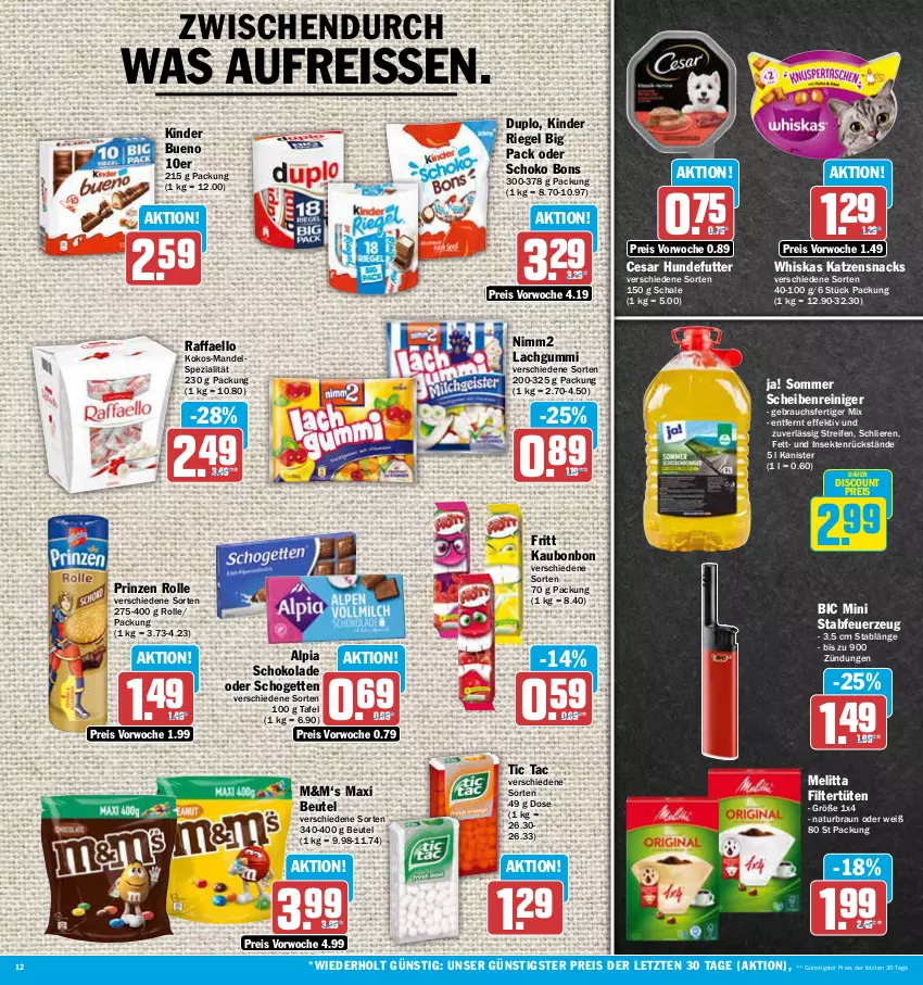 Aktueller Prospekt Aez - Prospekte - von 10.07 bis 15.07.2023 - strona 12 - produkty: alpia, auer, beutel, braun, discount, duplo, eis, Feuerzeug, katzensnack, katzensnacks, Kinder, kinder bueno, kinder riegel, kokos, lachgummi, mandel, melitta, natur, nimm2, prinzen rolle, raffaello, Rauch, reifen, reiniger, reis, reiss, riegel, Schal, Schale, Scheibenreiniger, schogetten, schoko, schokolade, sekt, snack, snacks, Spezi, Ti, Tüte, whiskas, ZTE