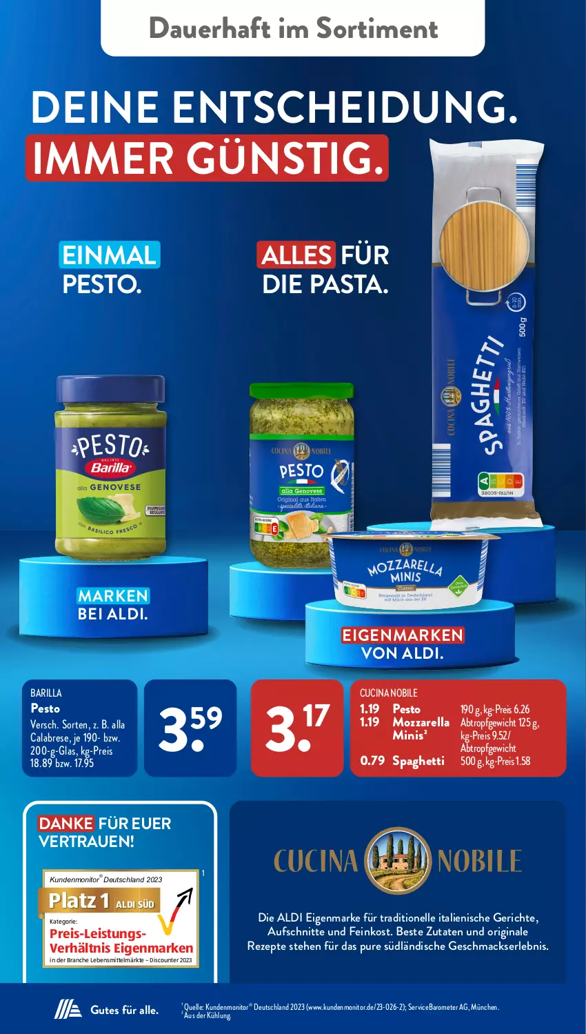 Aktueller Prospekt AldiSud - NÄCHSTE WOCHE - von 22.01 bis 27.01.2024 - strona 39 - produkty: aldi, auer, aufschnitt, barilla, cin, discount, eis, elle, feinkost, gin, lebensmittel, mac, monitor, mozzarella, pasta, pesto, reis, rel, rezept, rezepte, spaghetti, Ti