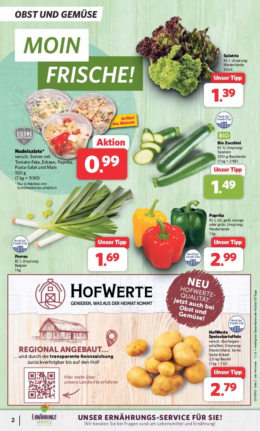 Aktueller Prospekt Combi - Prospekte - von 08.04 bis 13.04.2024 - strona 2 - produkty: Bau, beutel, bio, eis, ente, erbsen, feta, kartoffel, kartoffeln, küche, lebensmittel, LG, mais, nudel, nudelsalat, obst, Obst und Gemüse, orange, paprika, reis, salat, salate, speisekartoffeln, Ti, tomate, und gemüse, ZTE, zucchini